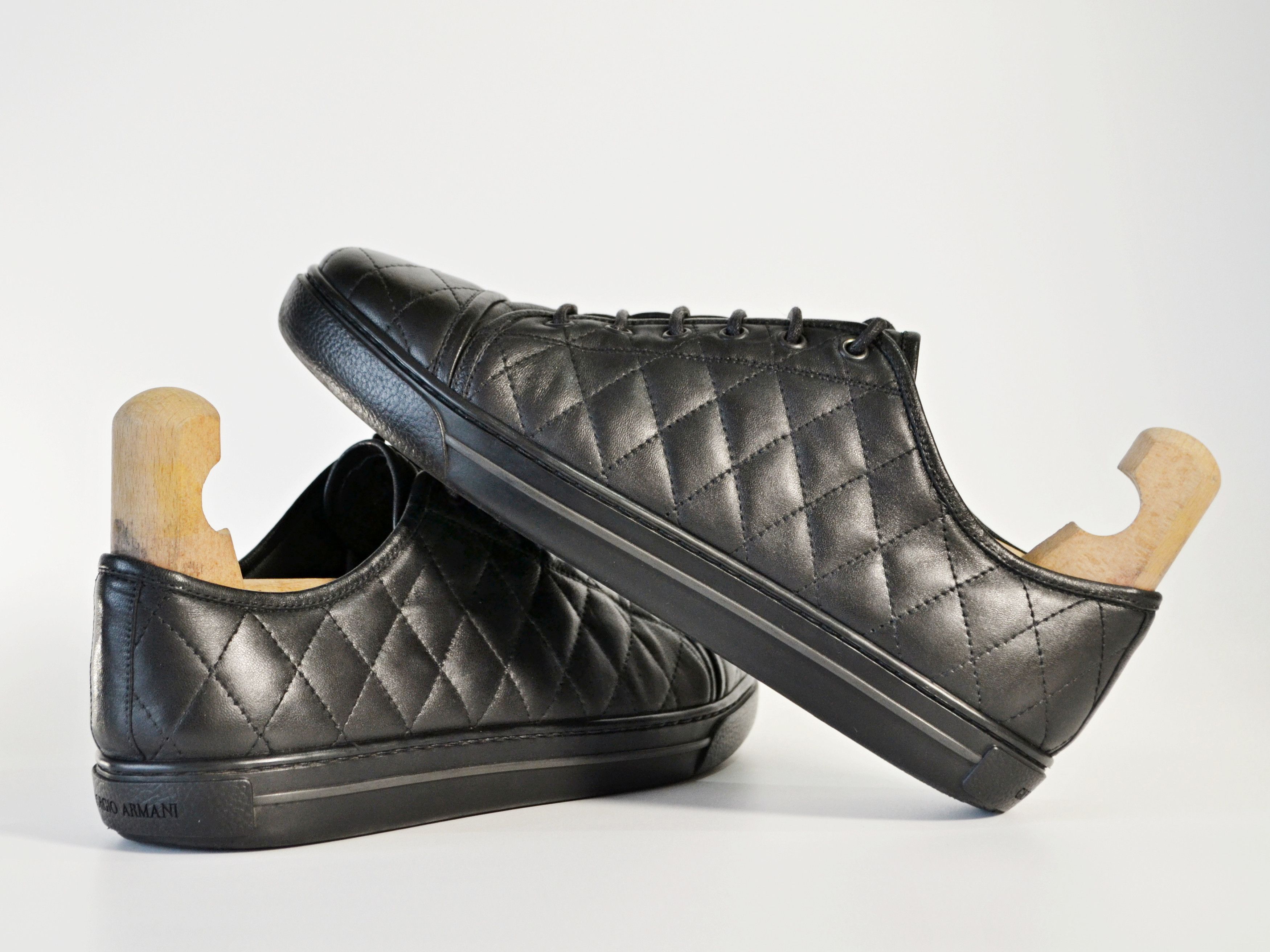 Armani Giorgio Armani Black Leather Sneakers 41/42 Size US 8.5 / EU 41-42 - 2 Thumbnail