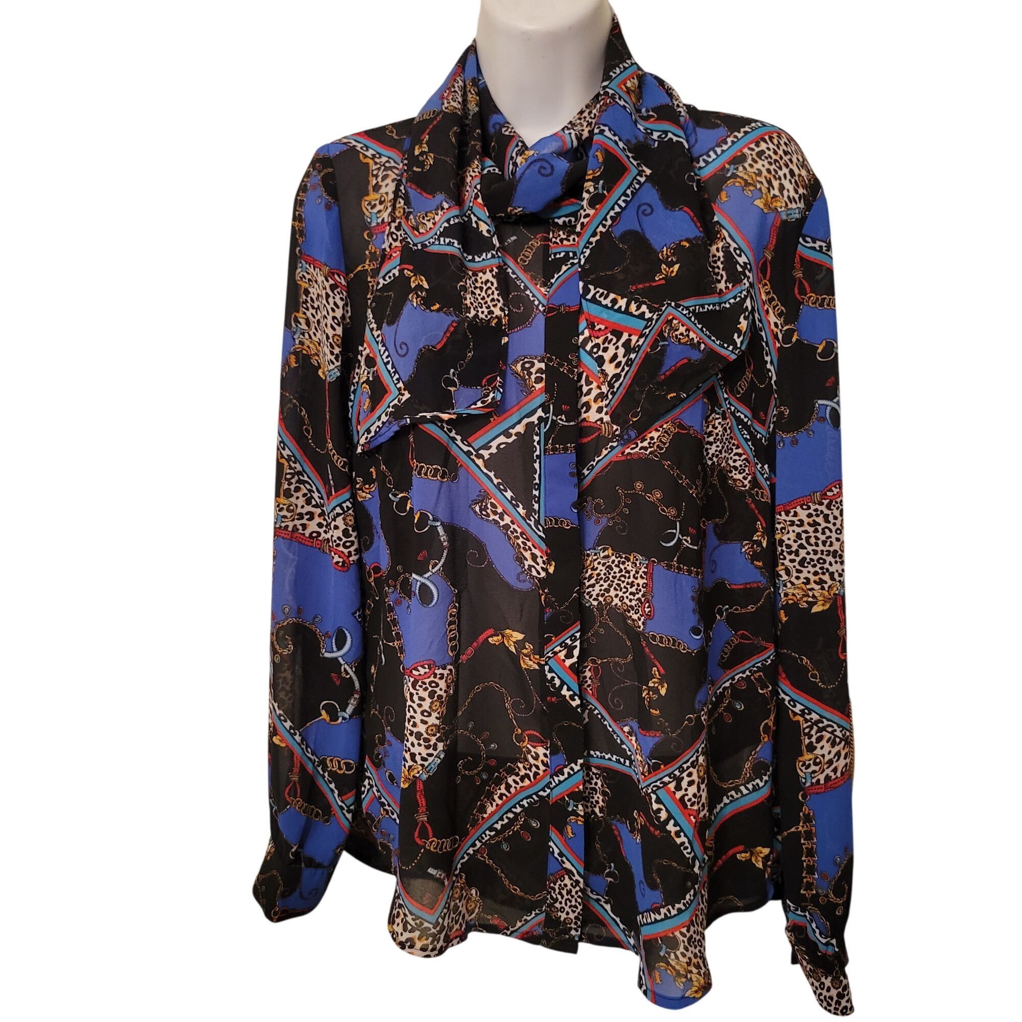 Other Kut from the Kloth M Leopard Chain Print Bow Neck Blouse Pro Size M / US 6-8 / IT 42-44 - 6 Thumbnail