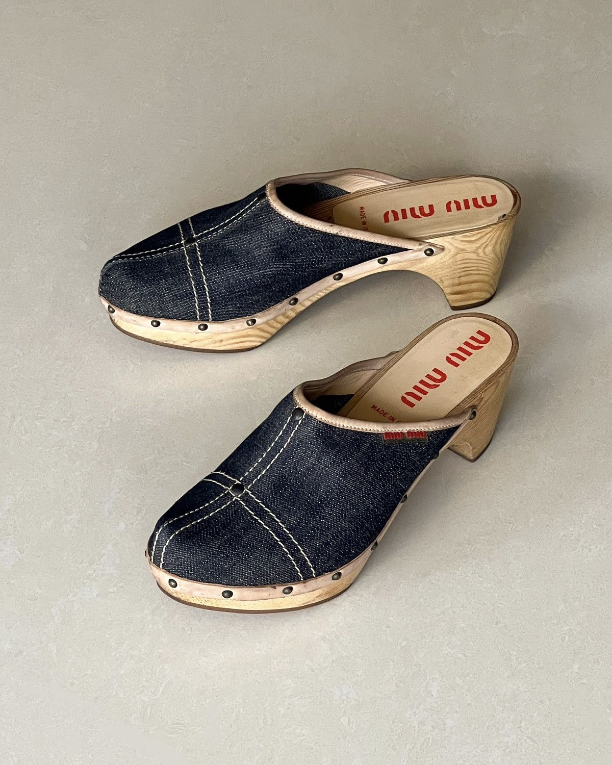 Miu Miu 1990s Miu Miu denim clogs Size US 8 / IT 38 - 1 Thumbnail
