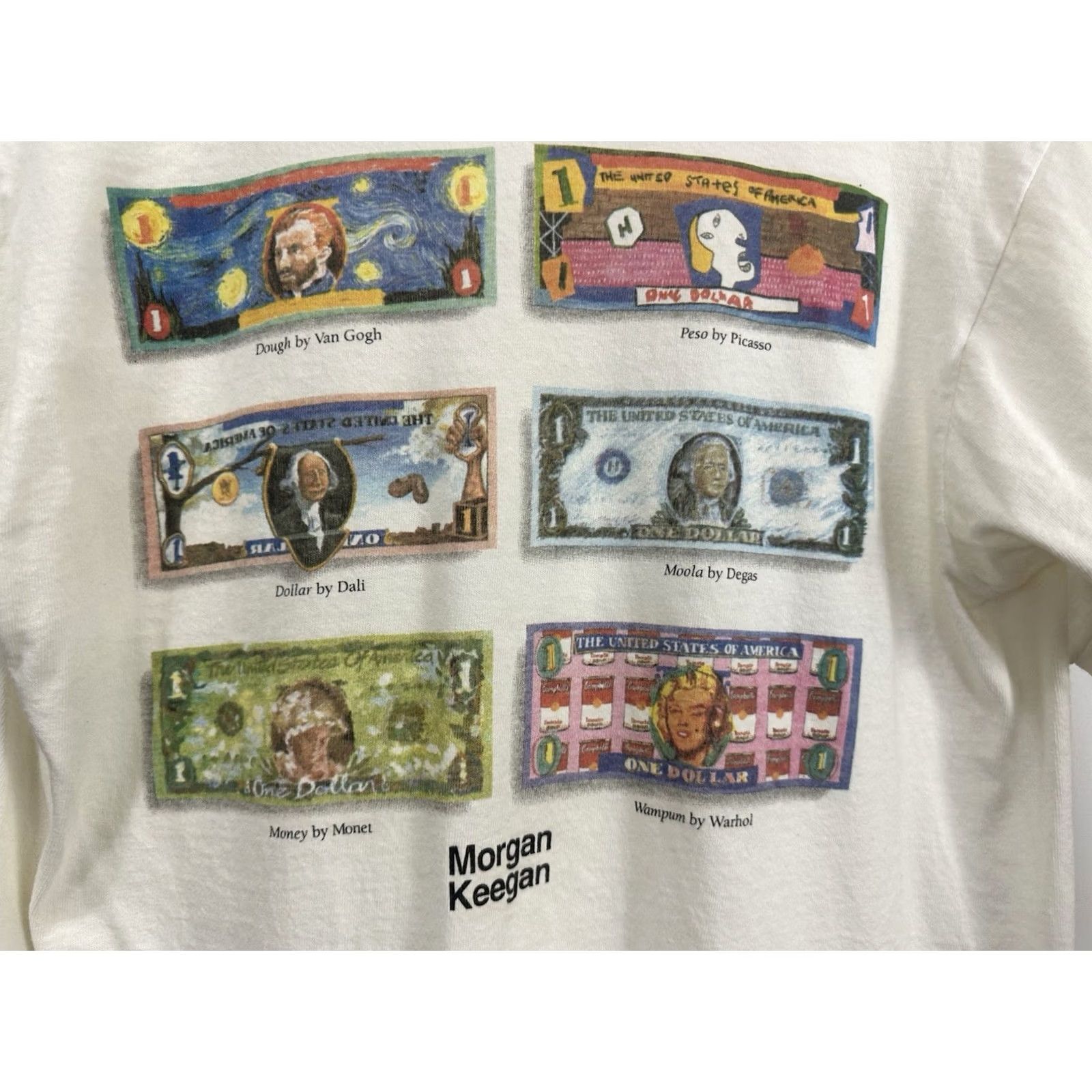 Fruit Of The Loom VTG Master The Fine Art Dali Van Gogh Picasso Monet Warhol Dollar T-Shirt M RARE Shirt Mens M White Money Bear Bull Dow Jones 90s NFT? Size US M / EU 48-50 / 2 - 3 Thumbnail