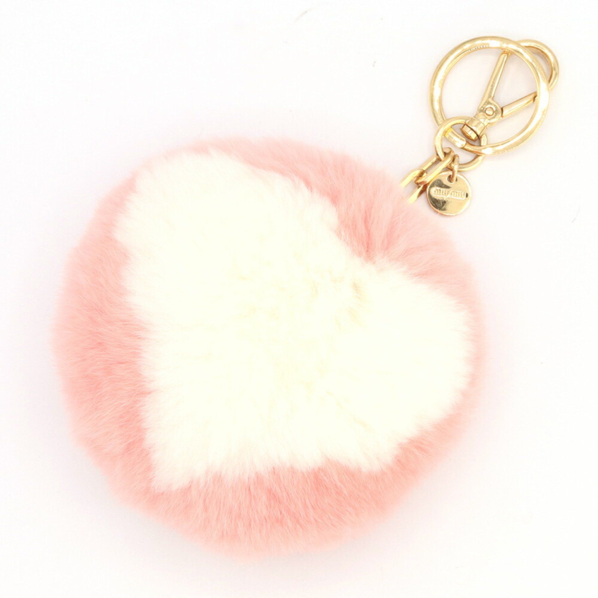 Miu Miu Miu Miu Miu Keychain 5TL187 Pink White Fur Metal Bag Charm Keyring Heart Women's MIUMIU Size ONE SIZE - 1 Thumbnail