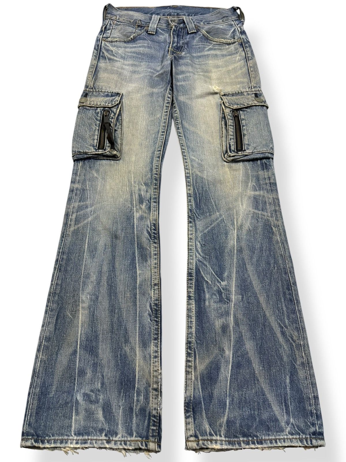 Levi's Vintage Levis 507 Cracked Wash Flare Distressed Cargo Jeans Size US 29 - 1 Thumbnail