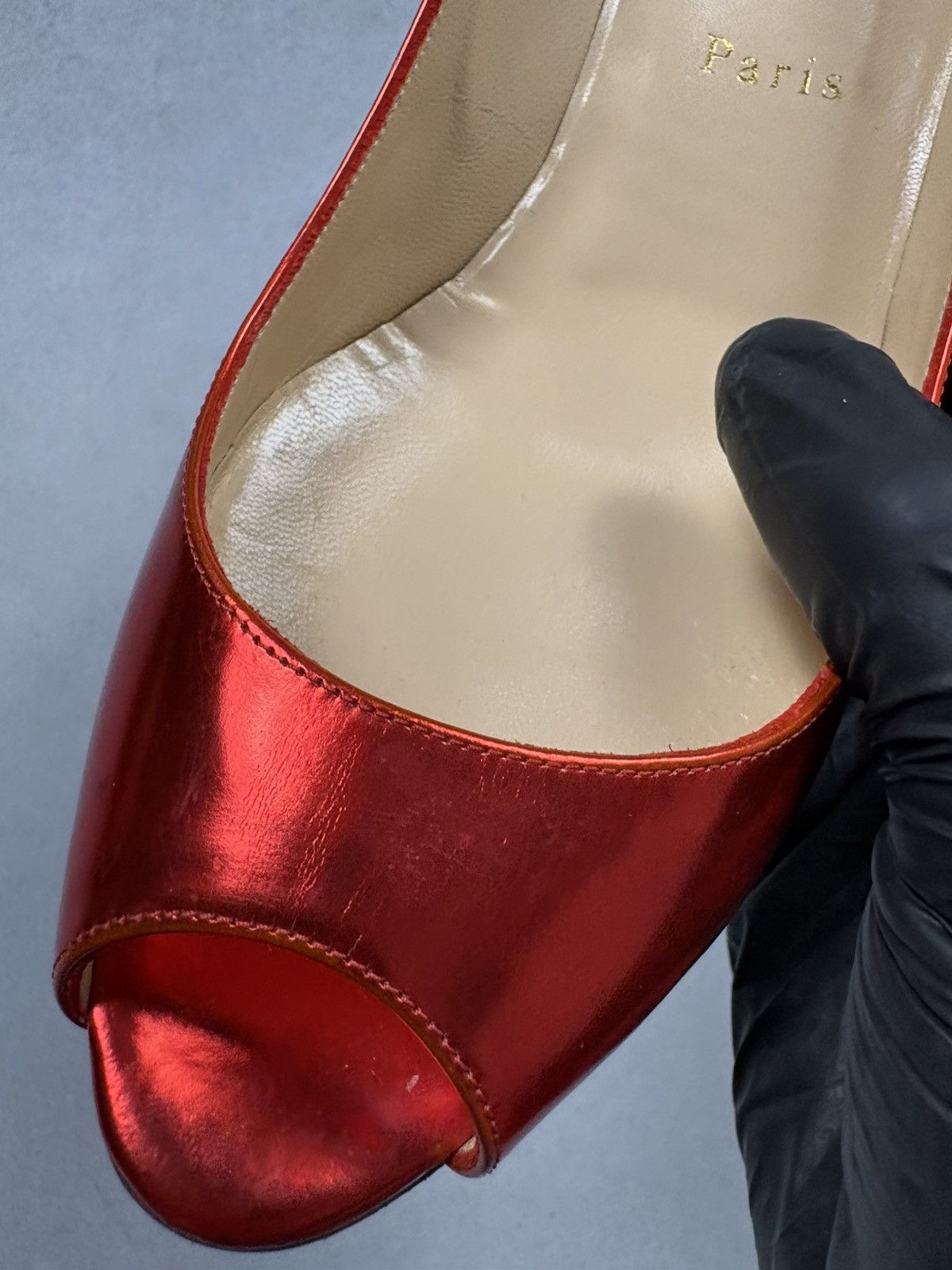 Christian Louboutin Christian Louboutin Red Metallic Peep Toe Heels Pumps Shoes Size US 9.5 / IT 39.5 - 7 Thumbnail