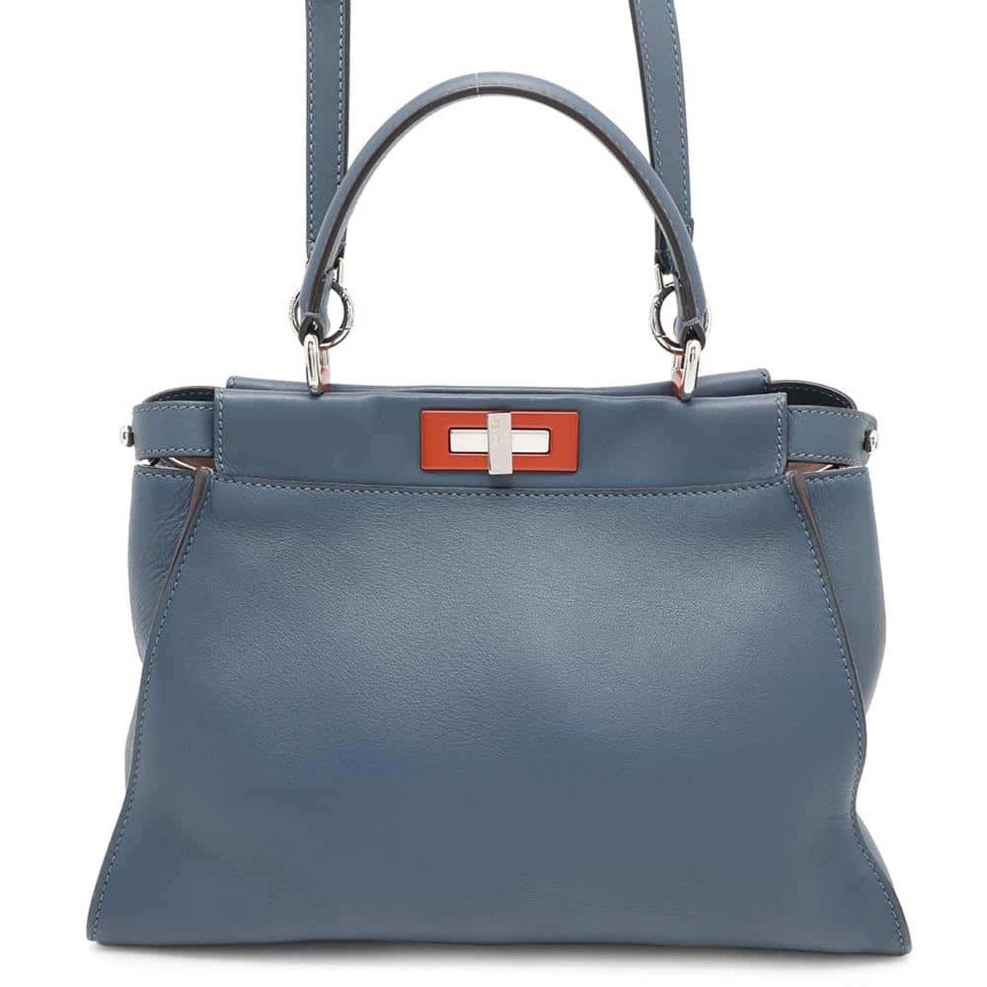 Fendi Handbag Calf Leather Peekaboo Regular 8Bn2903 Fendi Bag 2Way Shoulder in Blue, Women's