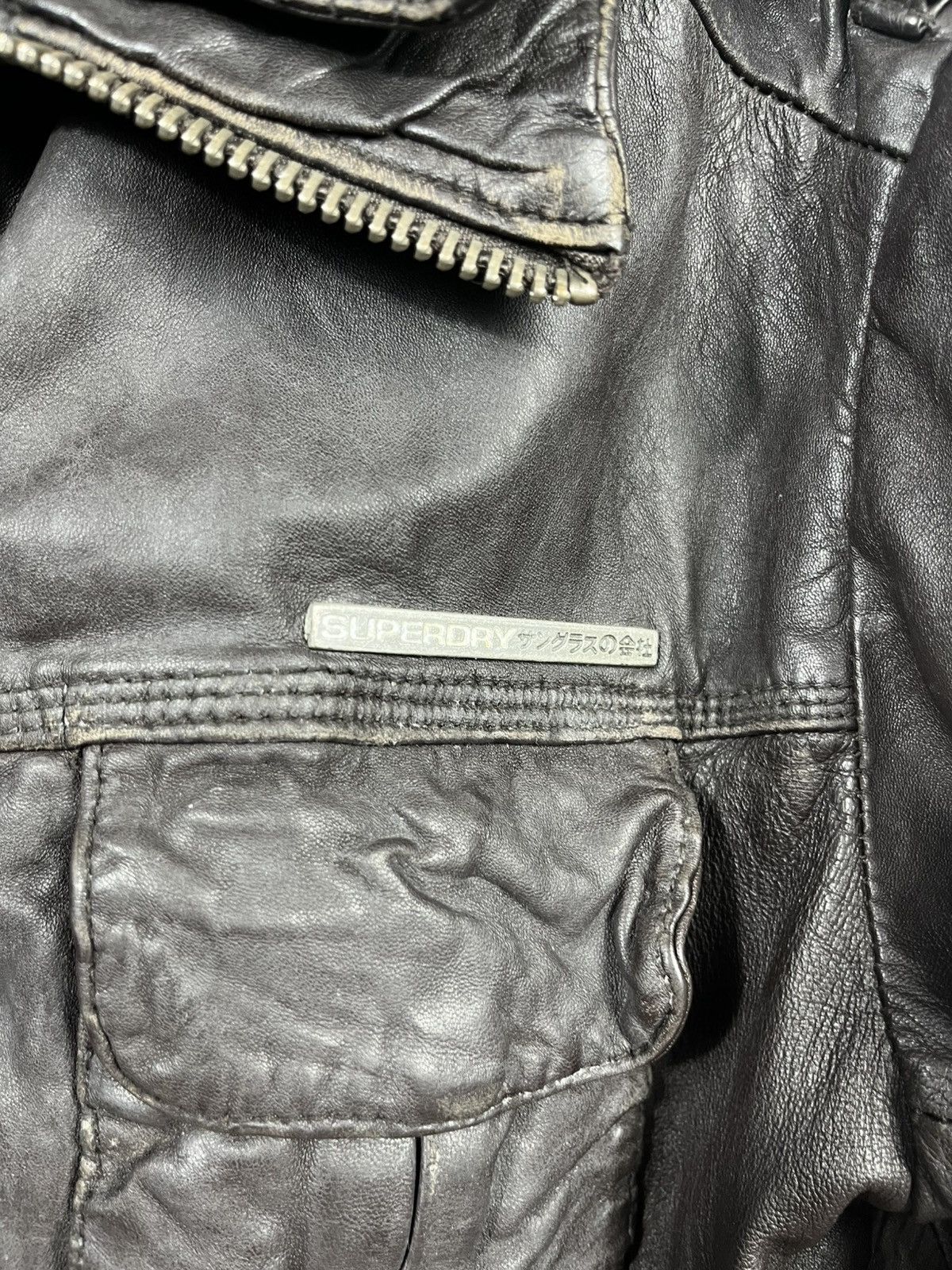 Superdry Superdry Genuine Leather Jacket Black Size M Distressed Size US M / EU 48-50 / 2 - 4 Thumbnail