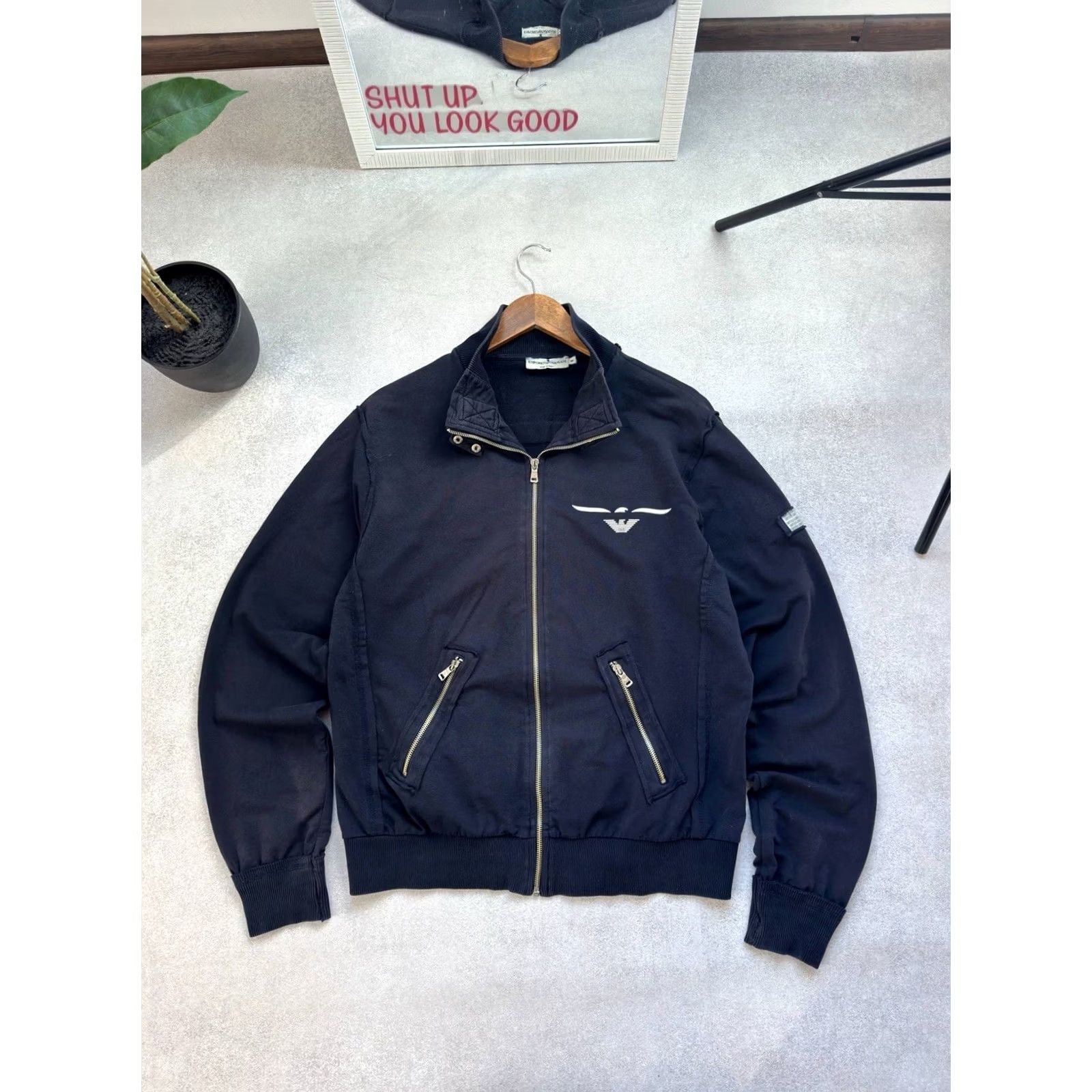 Emporio Armani VINTAGE Emporio Armani Full Zip Pullover Y2K Jacket Big Logo Made In Italy Size M Blue Mens Shirt Size US M / EU 48-50 / 2 - 2 Thumbnail