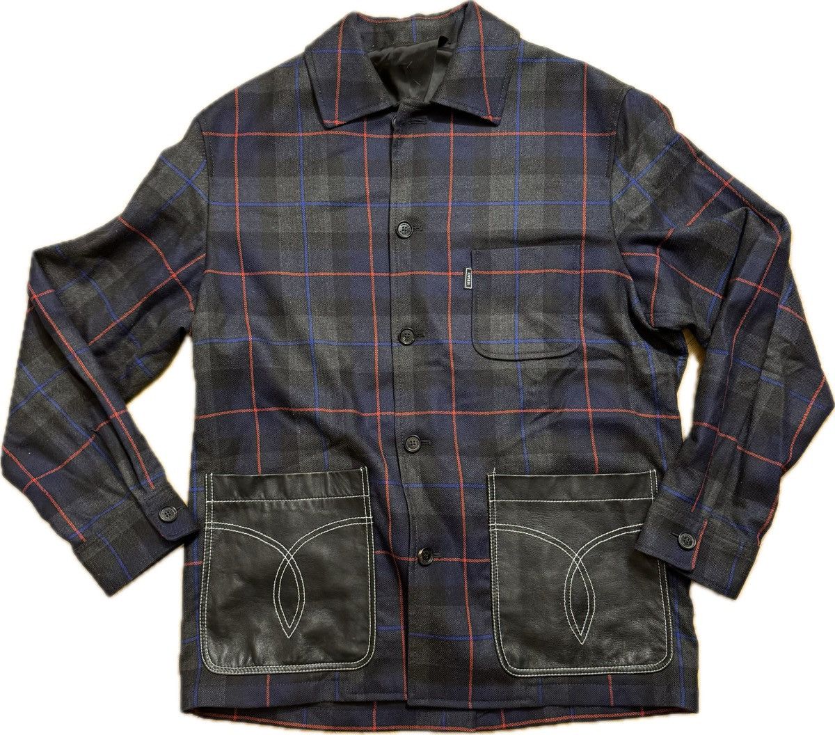 Versace Wool and Leather Button-Up Blazer