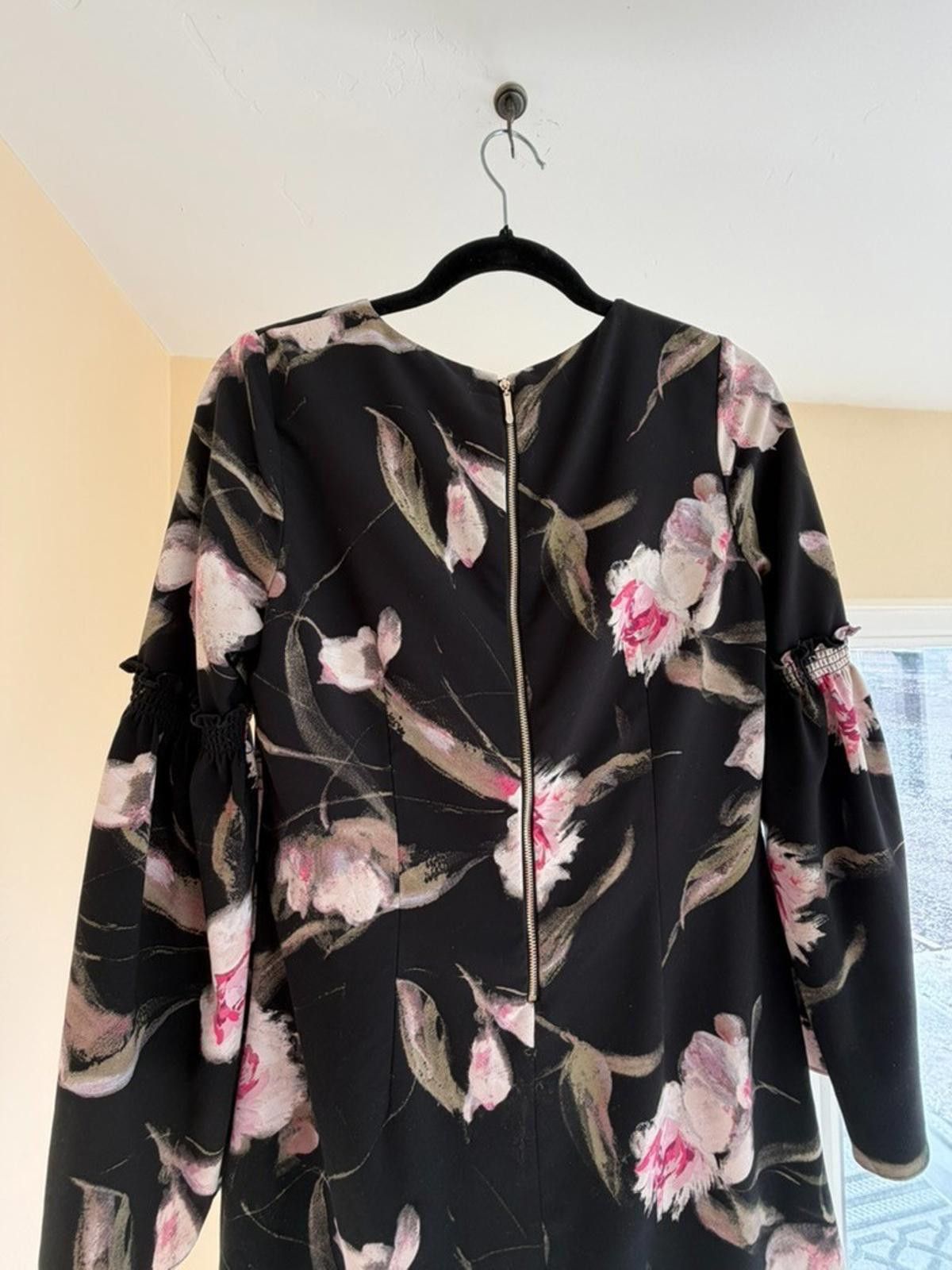 Other WHBM Black Pink Multi Color Floral Bell Sleeves Shift Dress Size S / US 4 / IT 40 - 7 Thumbnail