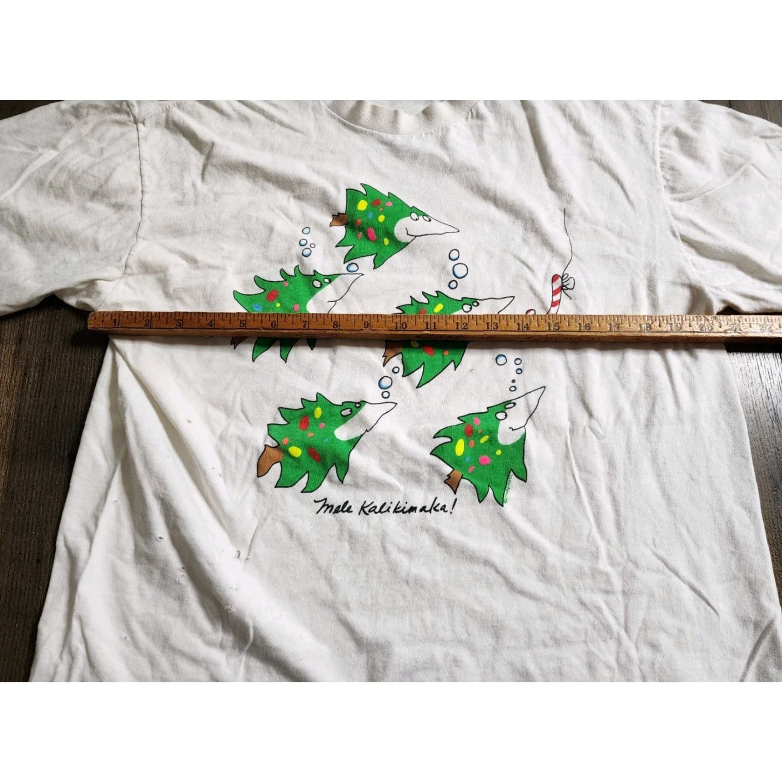 Vintage VINTAGE Crazy Shirts Hawaii T Shirt Mens L White 1980s Graphic Tee Short Sleeve Unisex Megal Kalikimaka Christmas Tree Size US L / EU 52-54 / 3 - 3 Thumbnail