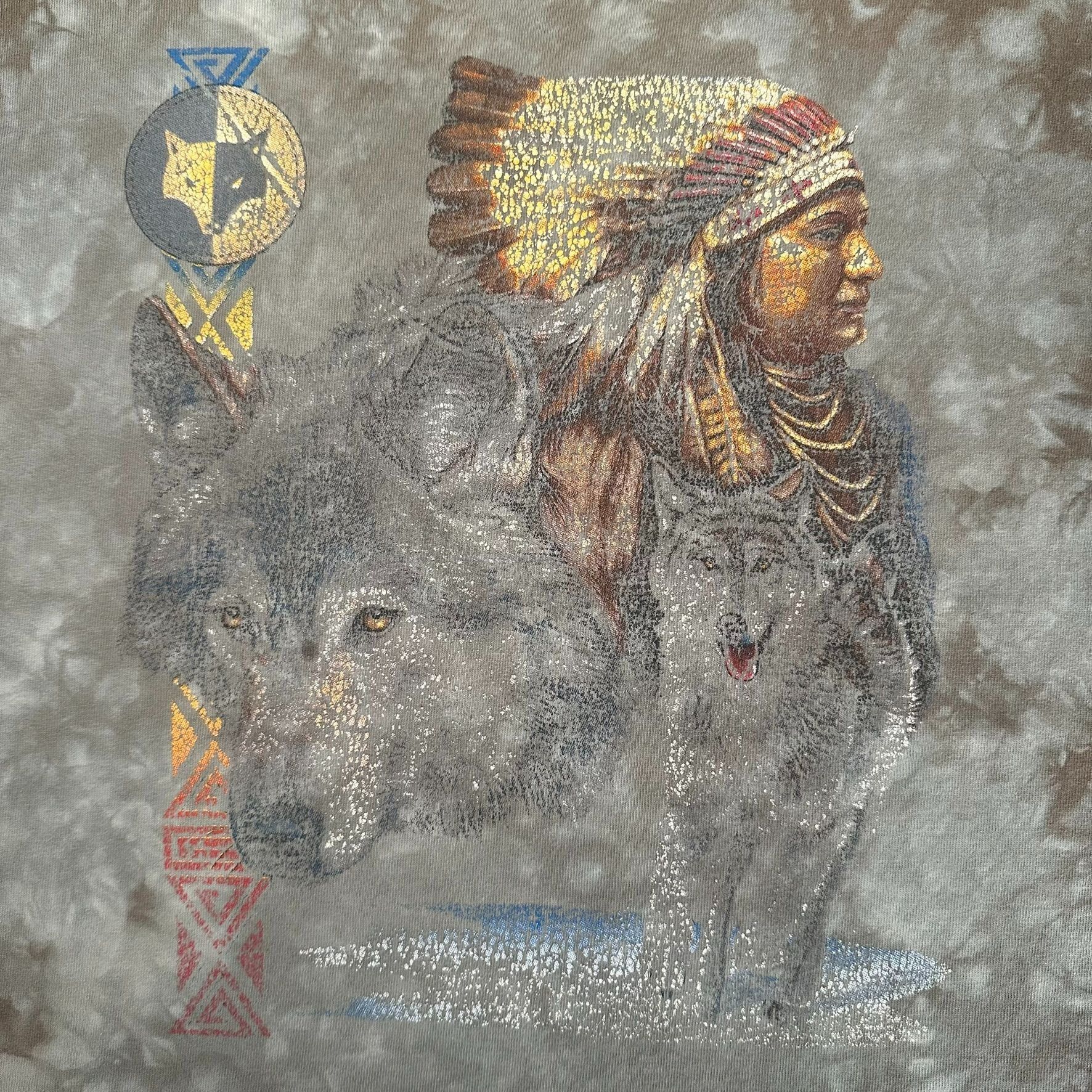 Fruit Of The Loom Vintage Y2K Native American Wolf T-Shirt Western Thrashed Di Size US L / EU 52-54 / 3 - 2 Thumbnail