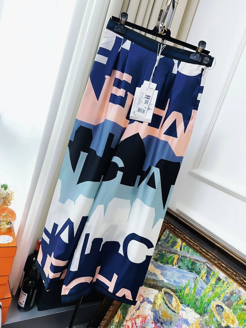 Chanel Chanel 20S Roof Series Blue Pink Letter Print Heavy Silk W Size 25" / US 0 / IT 36 - 1 Thumbnail