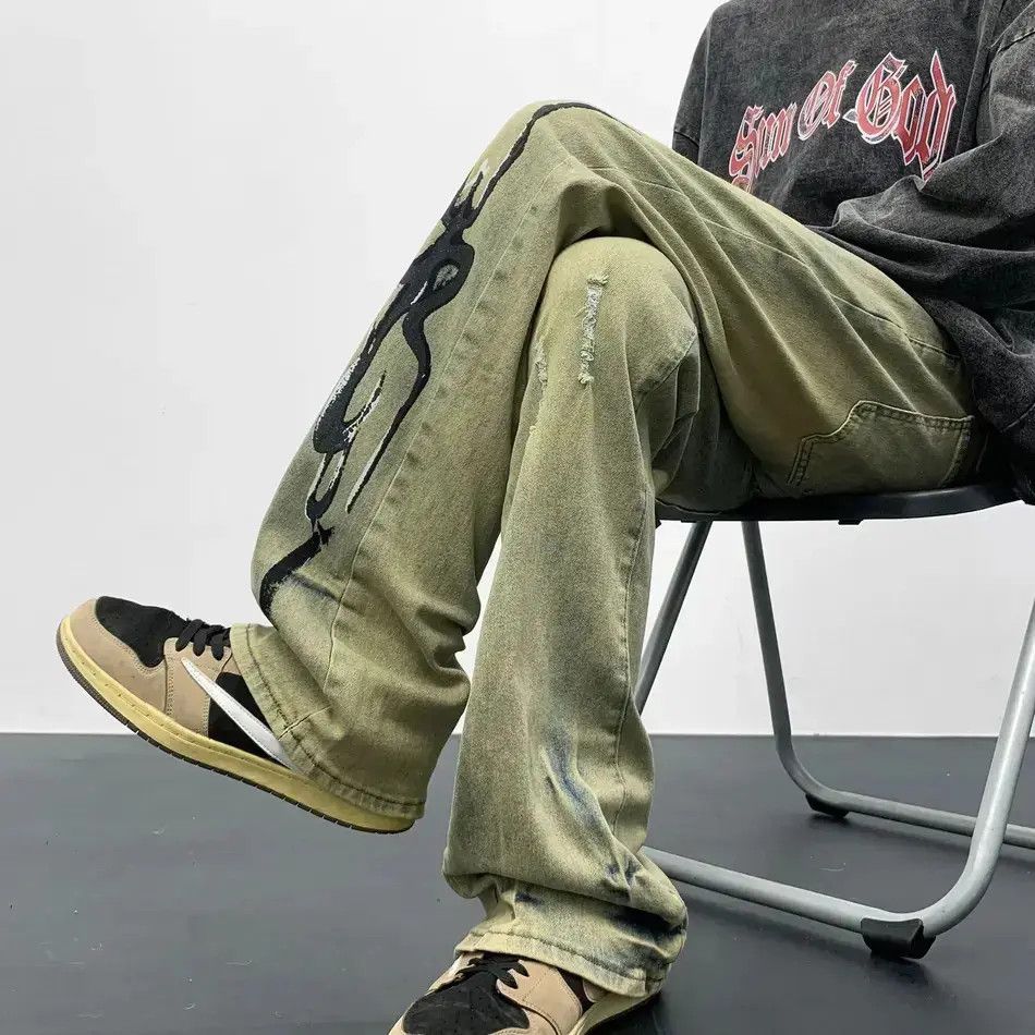 Japanese Brand Retro hip-hop ripped graffiti micro flared jeans Size US 32 / EU 48 - 4 Thumbnail