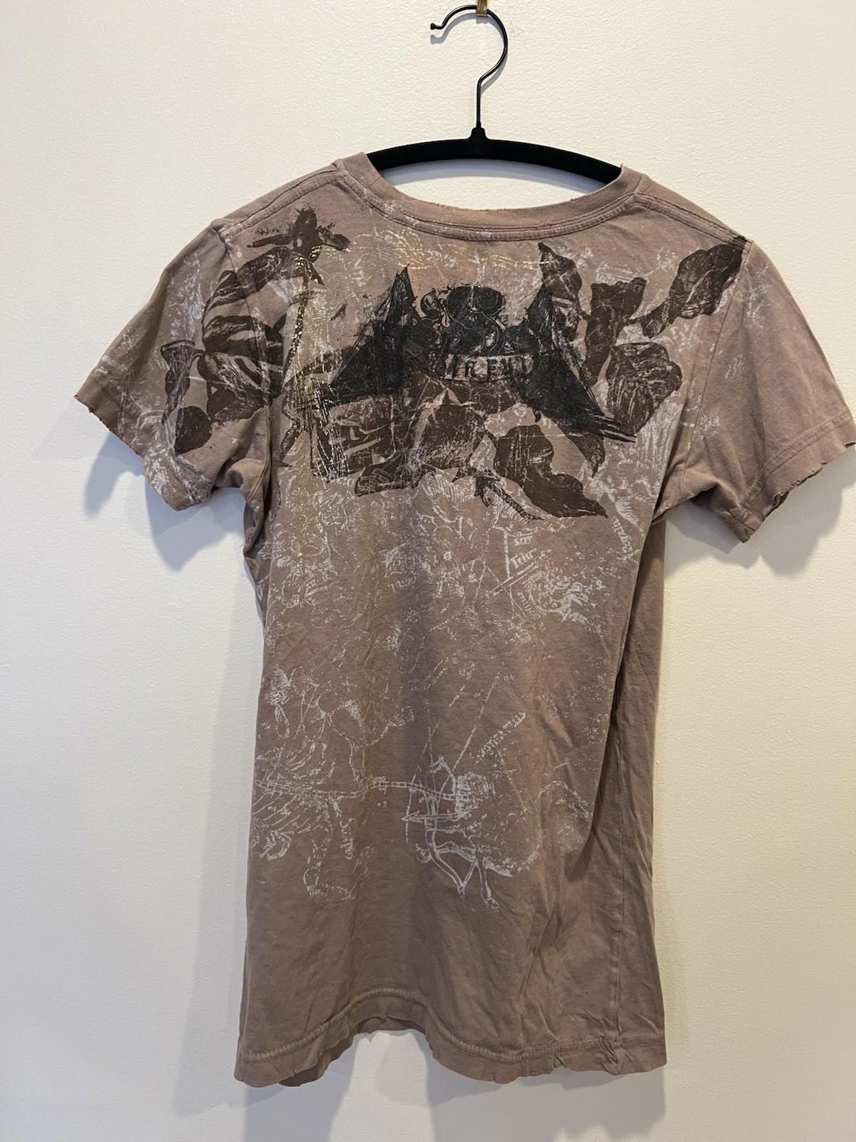 Other Sinful Brown Floral Winged Cross Graphic T-Shirt Y2K Gothic Size S / US 4 / IT 40 - 3 Thumbnail