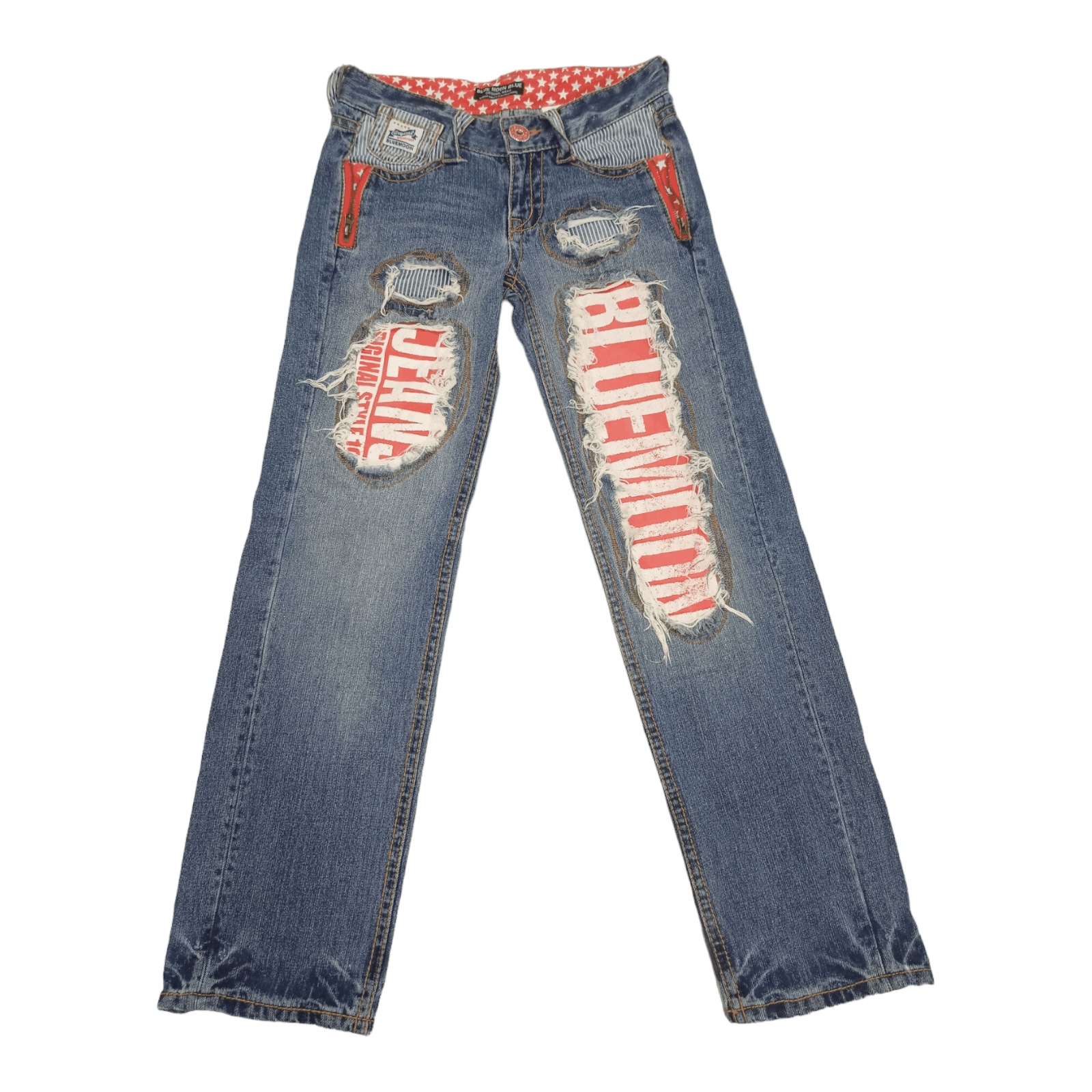 image of Vintage Blue Moon Blue Big Blowout Patched Jeans, Men's (Size 26)