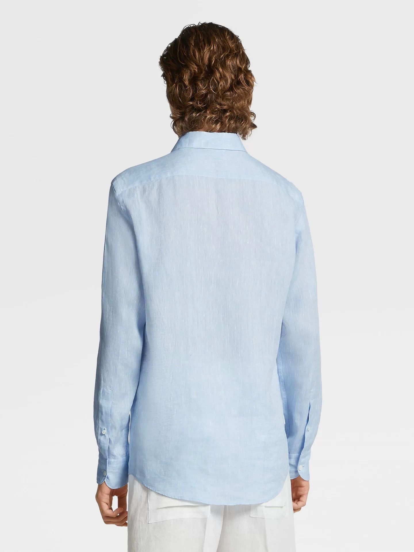 Ermenegildo Zegna ZEGNA Light Blue Linen Long-Sleeve Shirt Size US S / EU 44-46 / 1 - 5 Thumbnail