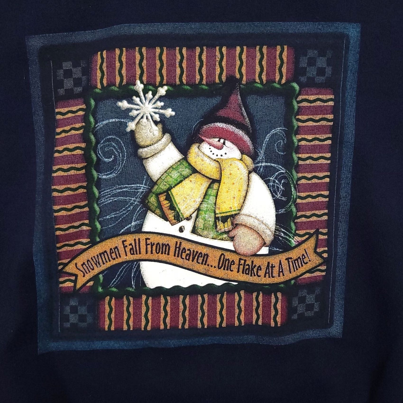 Gildan VINTAGE Grandma Crewneck Sweatshirt Womens Medium Navy Blue Snowman Winter Pullover 90s Size M / US 6-8 / IT 42-44 - 4 Thumbnail