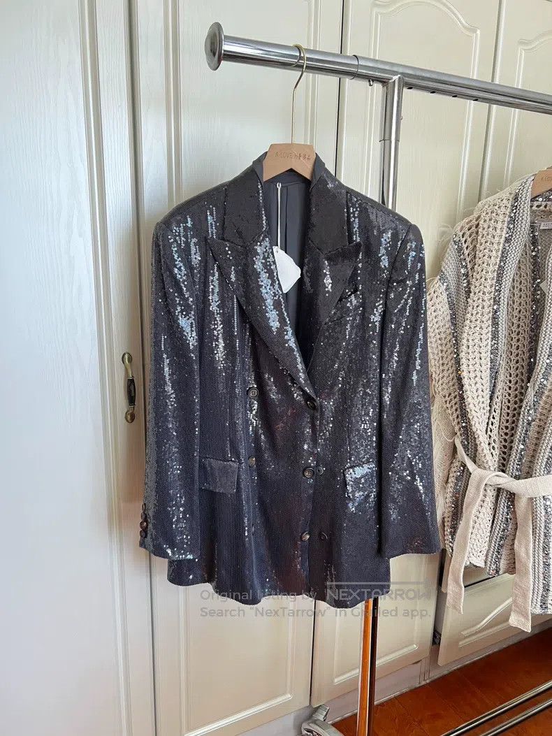 Brunello Cucinelli Brunello Cucinelli Gray Black Sequin Blazer Size XS / US 0-2 / IT 36-38 - 2 Thumbnail