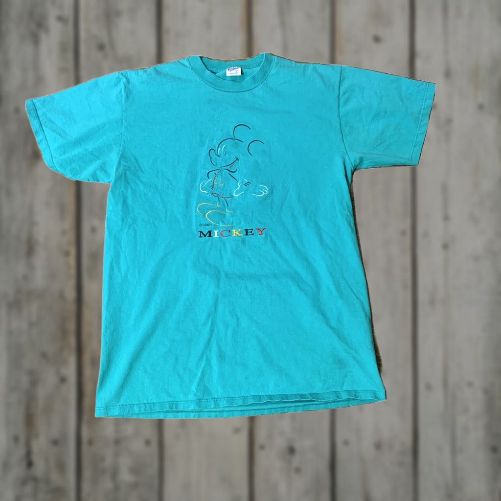 Disney VINTAGE 90s Disney Mickey Mouse Embroidered Teal T Shirt Adult Large Mens Size US L / EU 52-54 / 3 - 1 Thumbnail