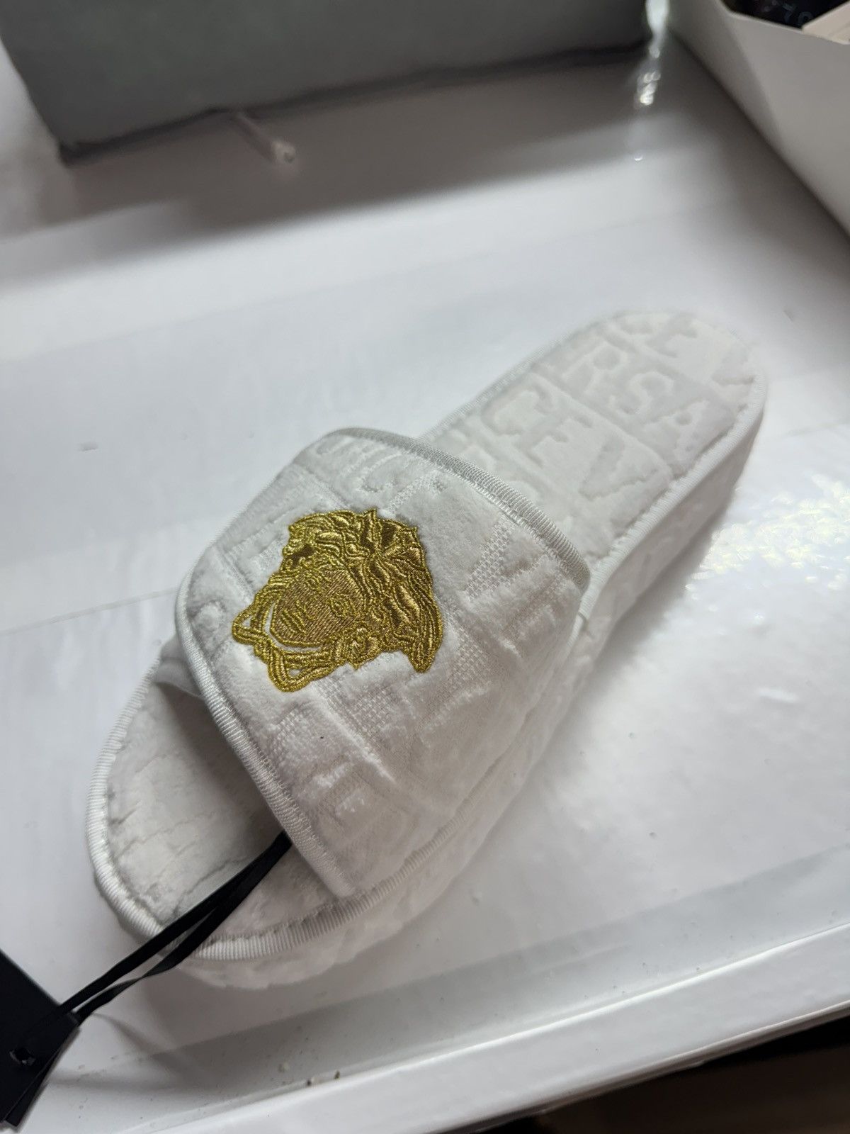 VERSACE MEDUSA EMBROIDERED SLIPPERS