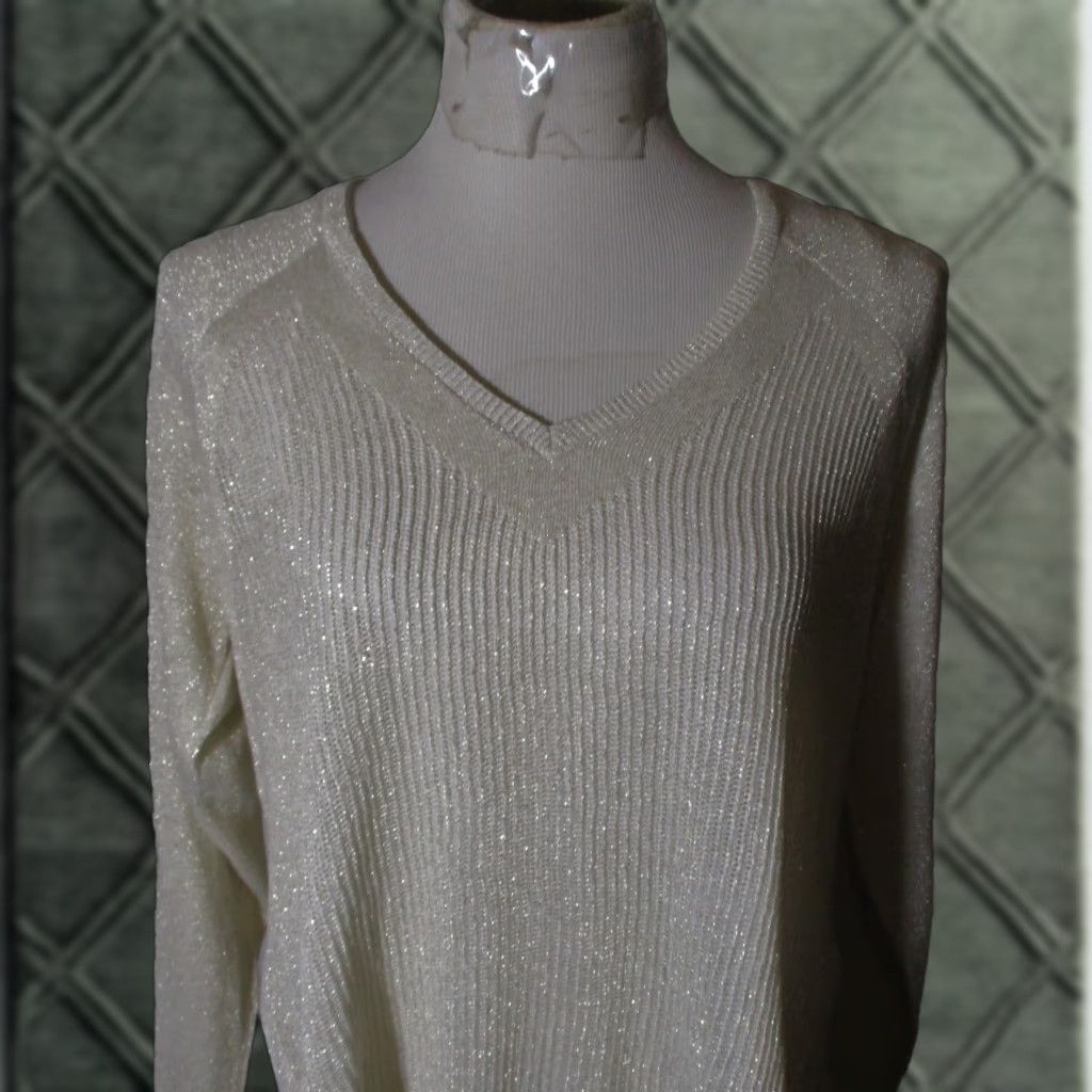 Lucky Brand LUCKY BRAND Beige Layered Metallic Long Sleeve Top L Shirt Top Women Adult L Beige Metallic Layered Top Size L / US 10 / IT 46 - 1 Thumbnail
