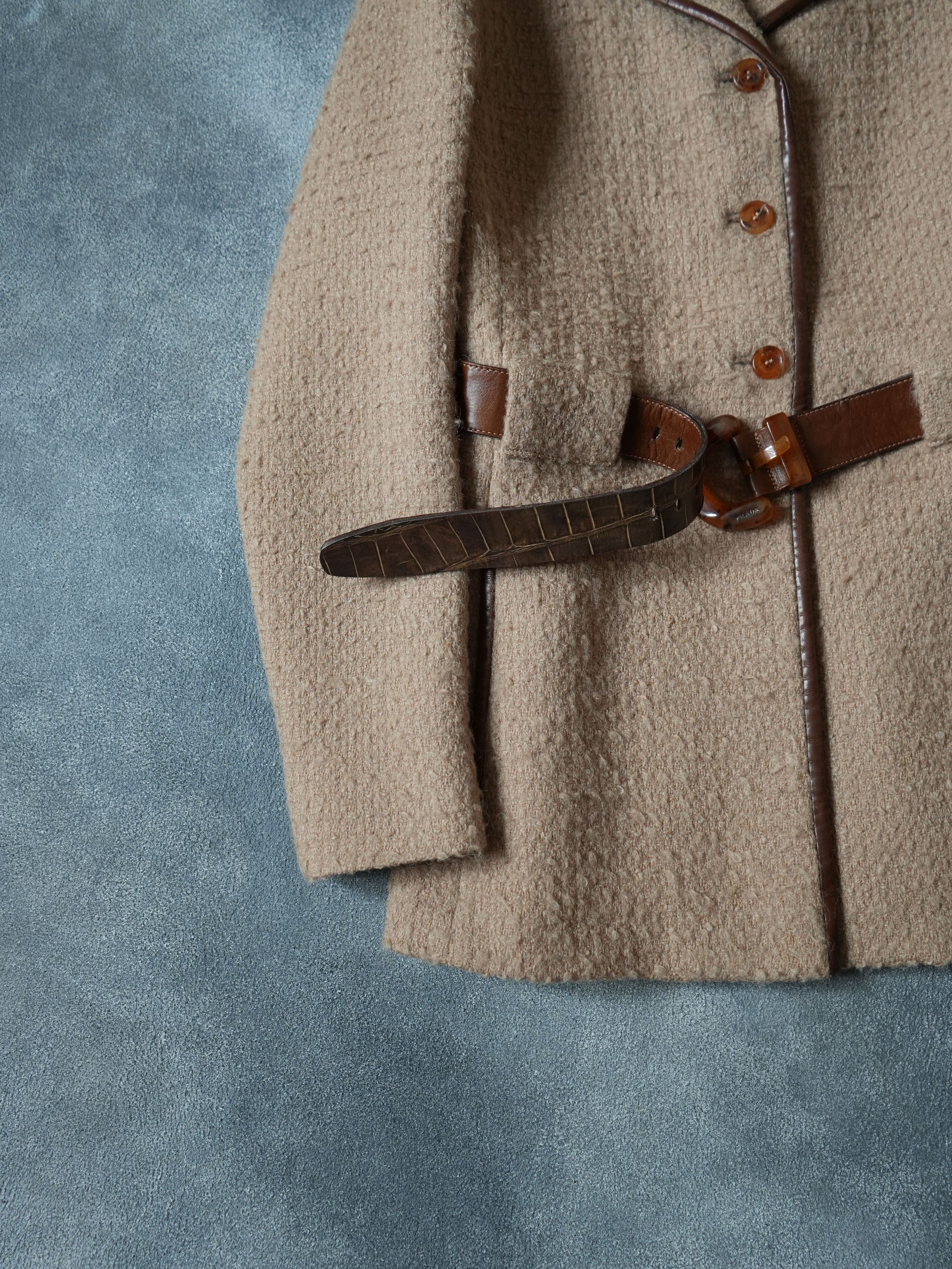 Prada F/W 1996 Prada Carolyn Bessette Kennedy Leather / Wool Coat Size L / US 10 / IT 46 - 10 Thumbnail