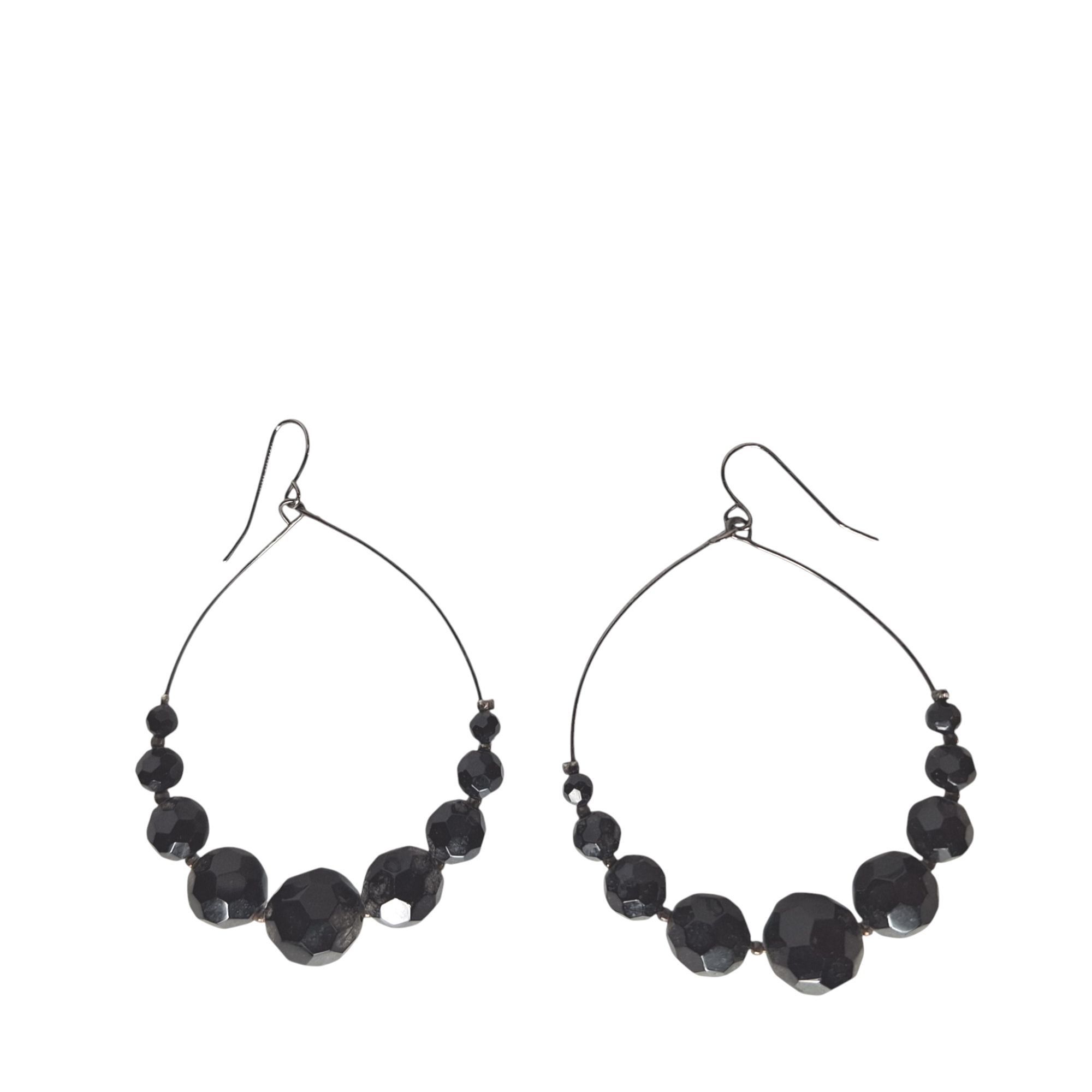 Other Vintage Black Faceted Bead Hoop Earrings Boho Chic Dark Acad Size ONE SIZE - 2 Thumbnail