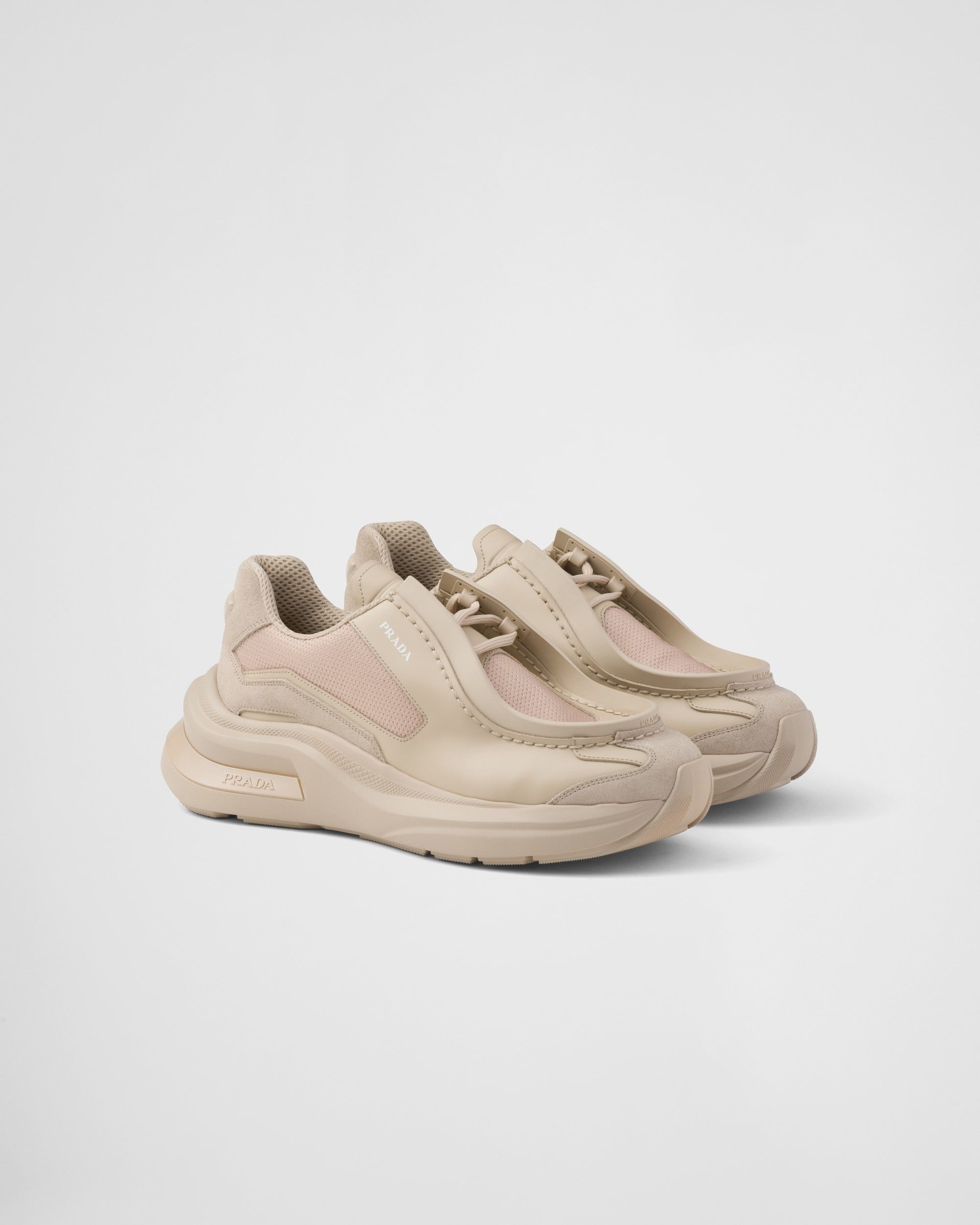 Prada $1.8K VALUE System Brushed Leather Sneakers in beige Size US 12 / EU 45 - 1 Thumbnail