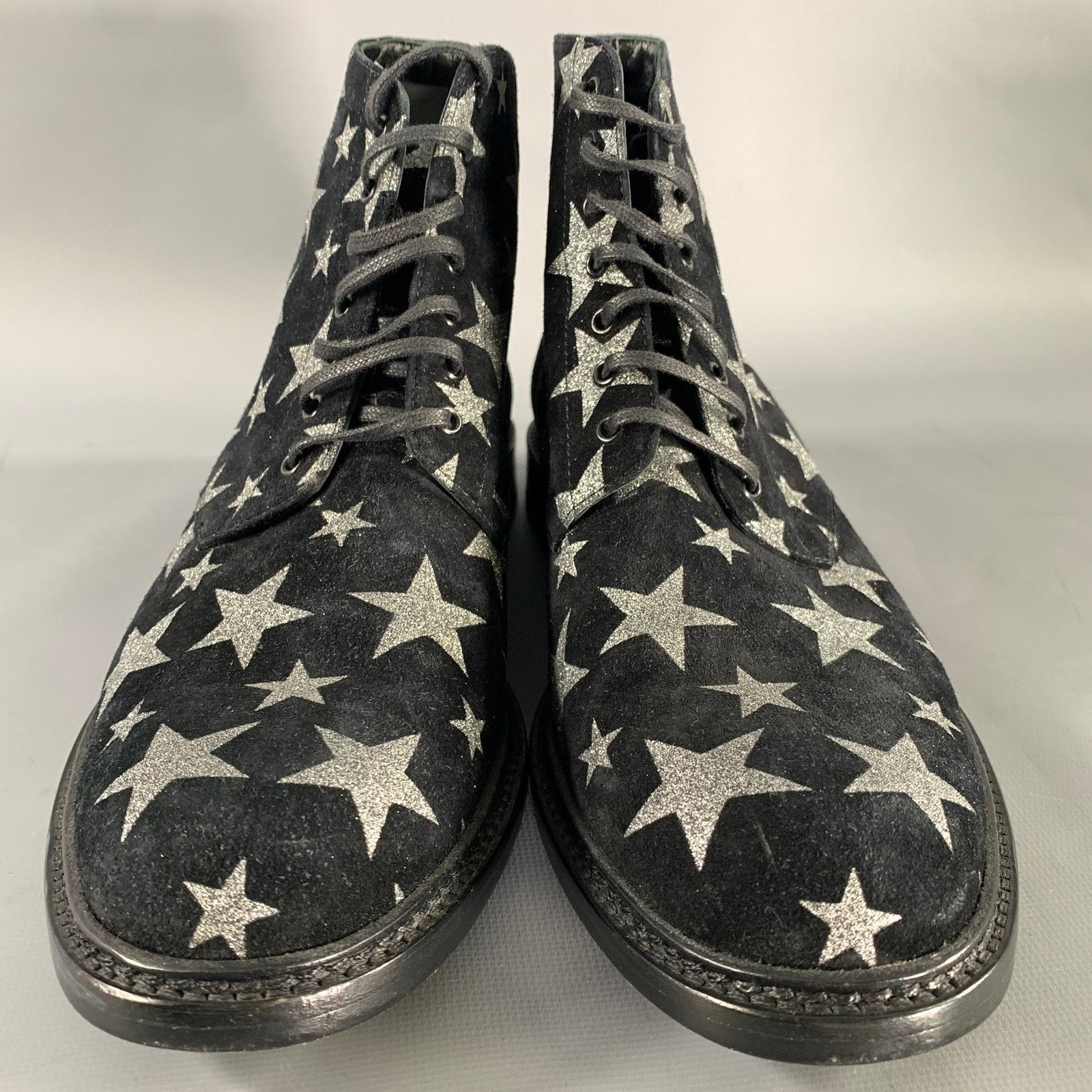 Saint Laurent Paris SAINT LAURENT 7.5 Black Silver Stars Leather Lace Up Boots Size US 7.5 / EU 40-41 - 4 Thumbnail