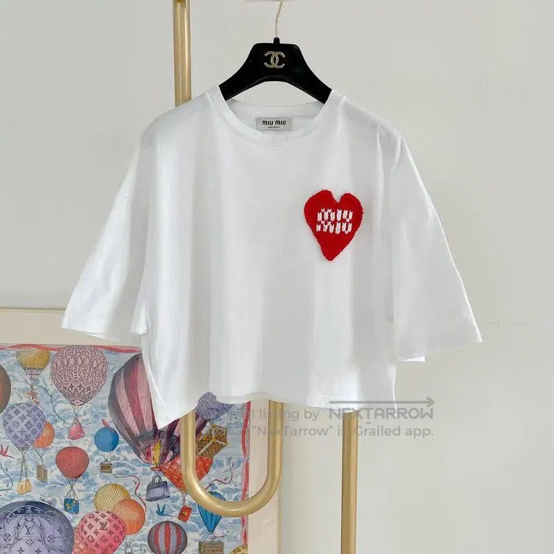Miu Miu Miu Miu White Cotton Short Sleeve Tee . Size S / US 4 / IT 40 - 1 Thumbnail