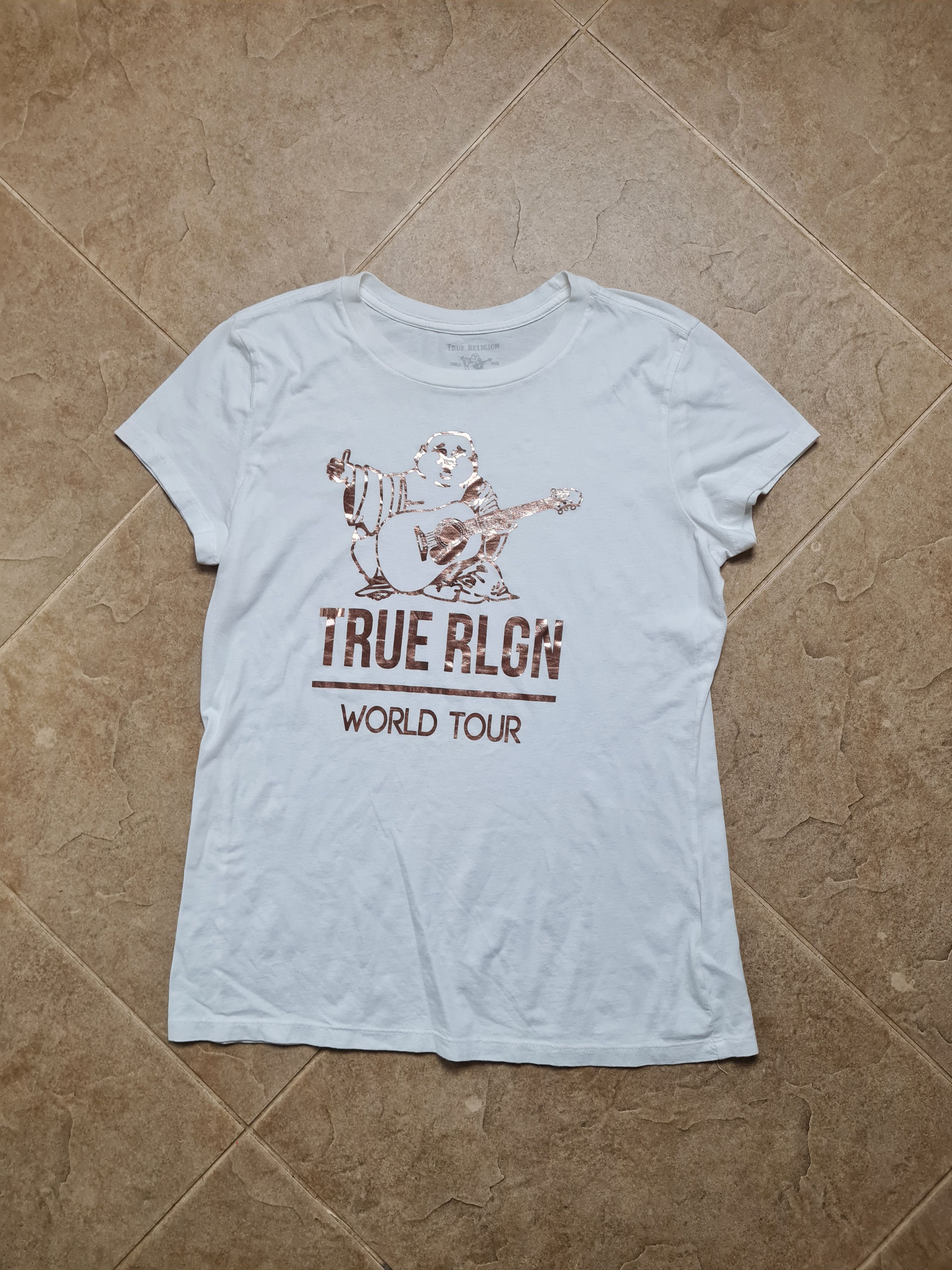 True Religion Womens True Religion White Cotton T-Shirt Crew Neck Logo Size L / US 10 / IT 46 - 6 Thumbnail