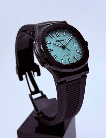 Japanese Brand Seiko Mod Nautilus Tiffany Blue Dial Black Steel Watch 41mm Size ONE SIZE - 2 Thumbnail
