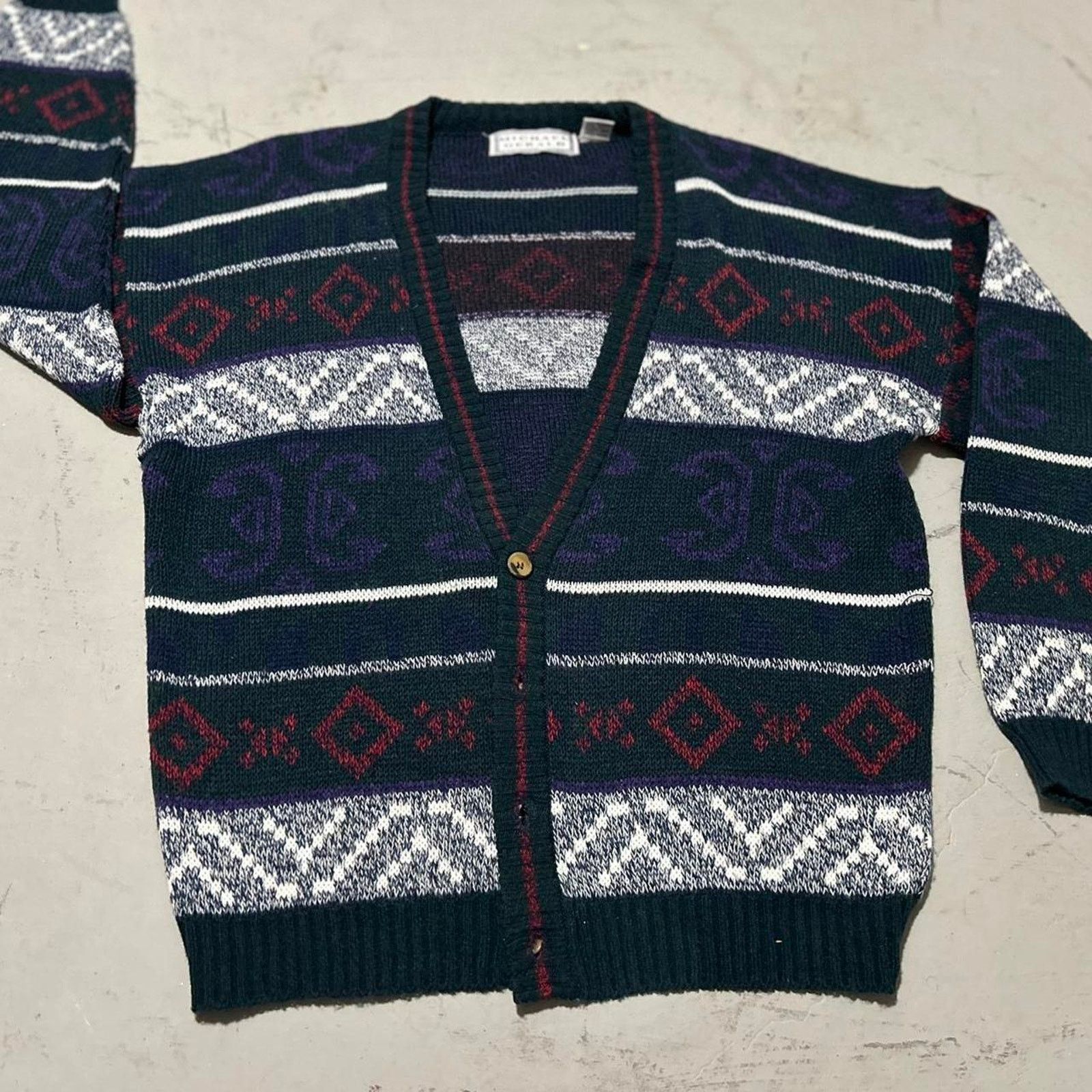 Other **Vintage 80s Michael Gerald Navy and Purple Cardigan** Size US L / EU 52-54 / 3 - 1 Thumbnail