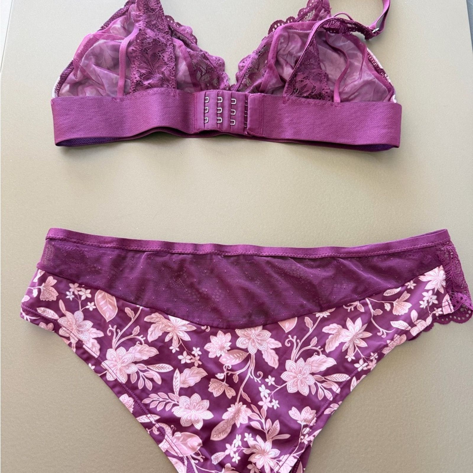 la Vie en Rose New Y2K Vintage Maroon Floral Lace Intimate Set size S Size ONE SIZE - 7 Thumbnail