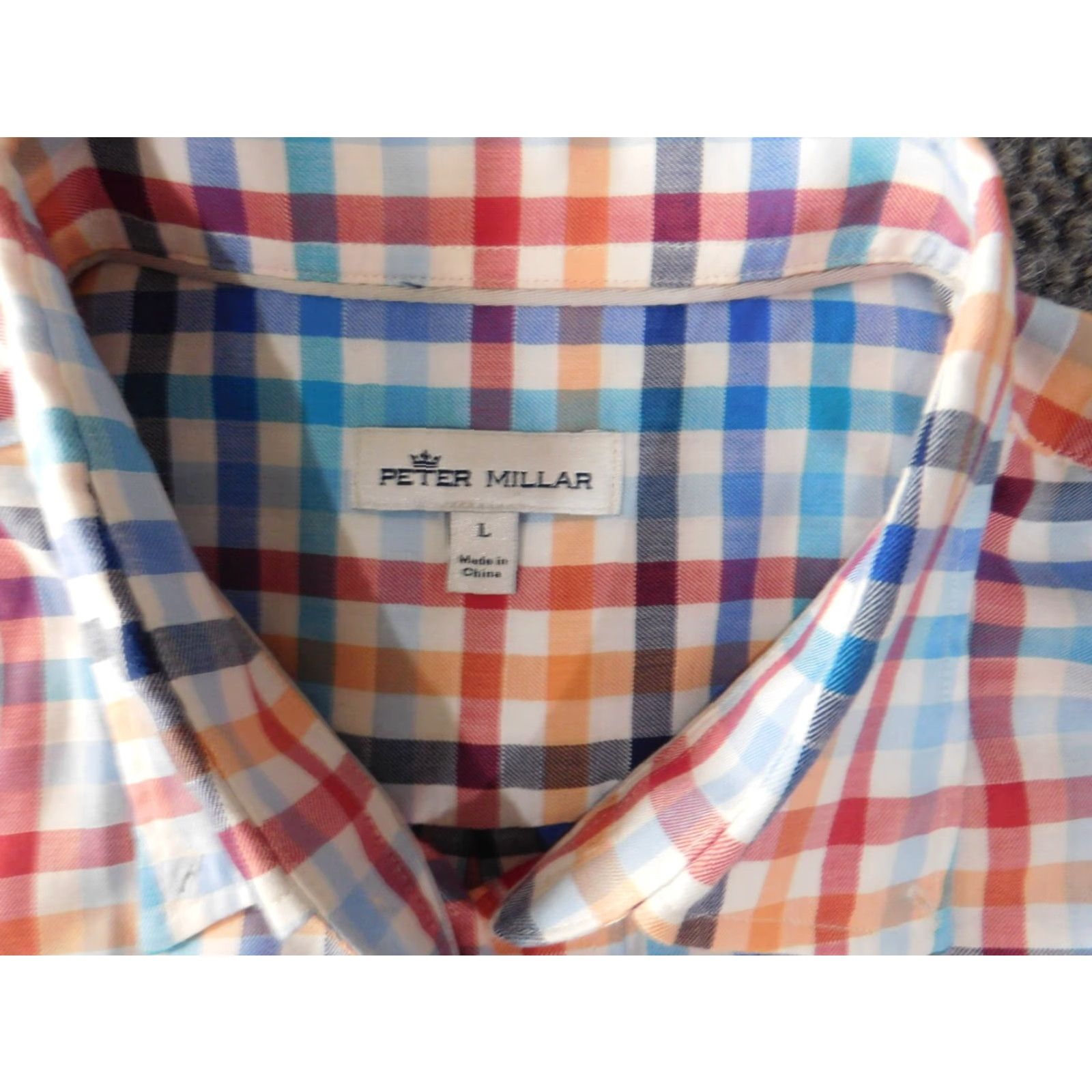 Peter Millar Peter Millar Button-Up Shirt Mens L Blue Plaid Short Sleeve Collared Button-Down Knit Cotton Wrinkle Resistant Logo Vintage No Size US L / EU 52-54 / 3 - 6 Thumbnail