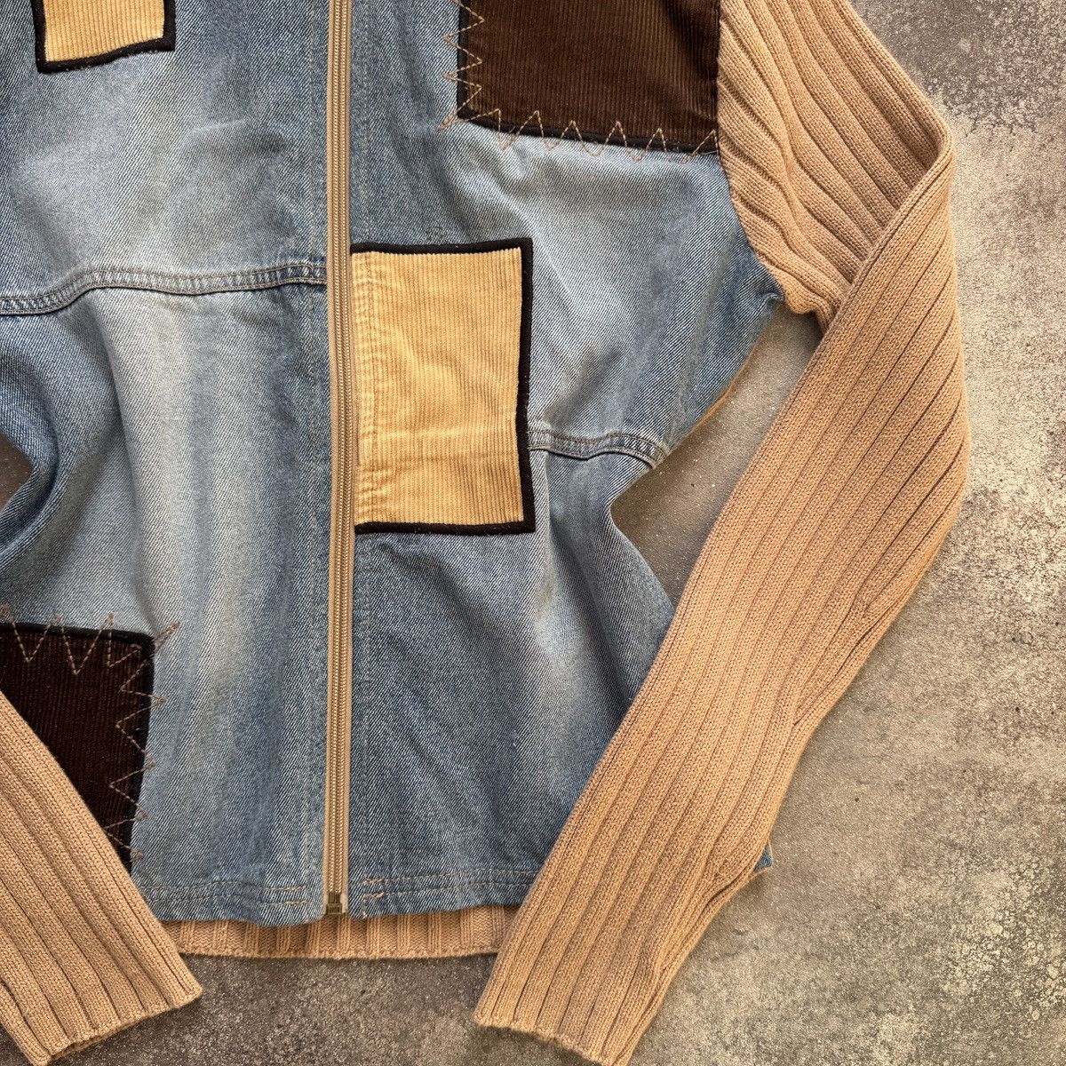 Japanese Brand Avant Garde Vintage Patchwork Unisex Ribbed Knit Zip Sweater Size US M / EU 48-50 / 2 - 6 Thumbnail