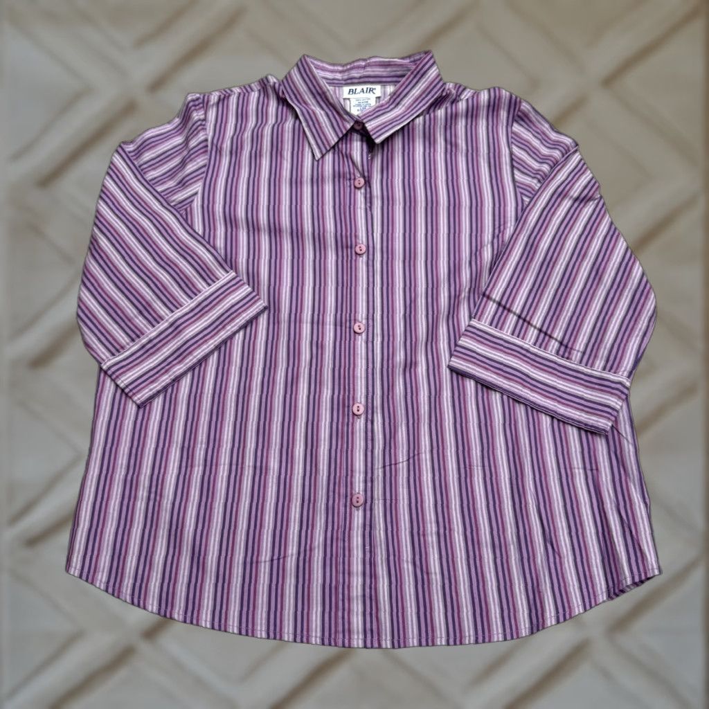 Blair Blair Shirt Blouse Women L Purple Striped 3/4 Sleeve Button Down Casual/NWOT Size L / US 10 / IT 46 - 1 Thumbnail