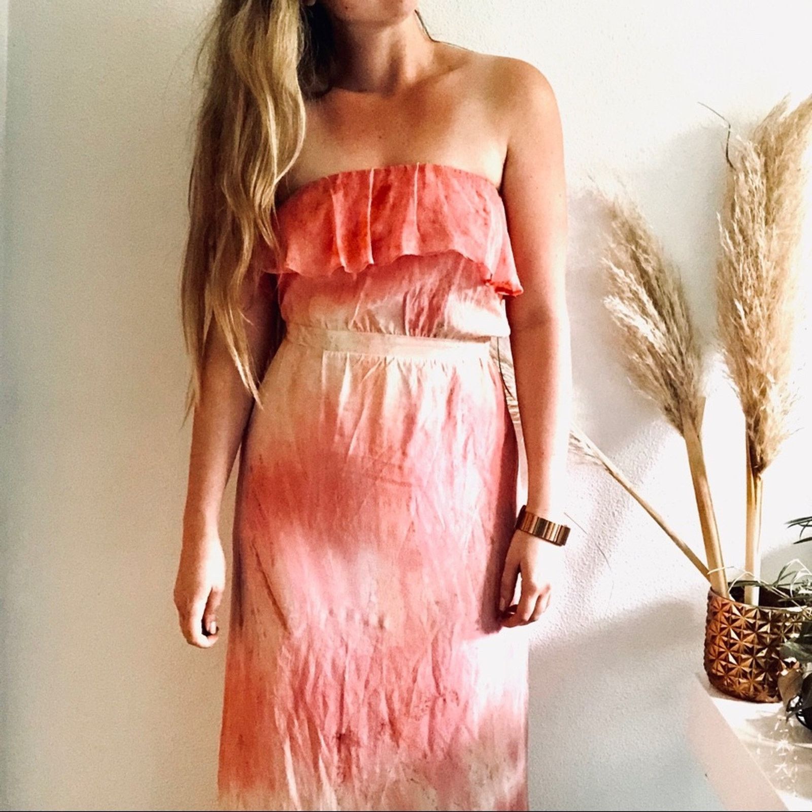 Gypsy 05 GYPSY 05 REVOLVE Cream Pink Dye Ruffle Strapless Maxi Dress Size S / US 4 / IT 40 - 1 Thumbnail