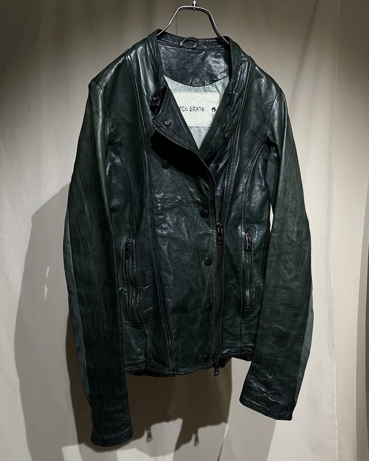 Giorgio Brato Giorgio Brato Oxidized Green Asymmetric Snap Leather Jacket Size S / US 4 / IT 40 - 7 Thumbnail