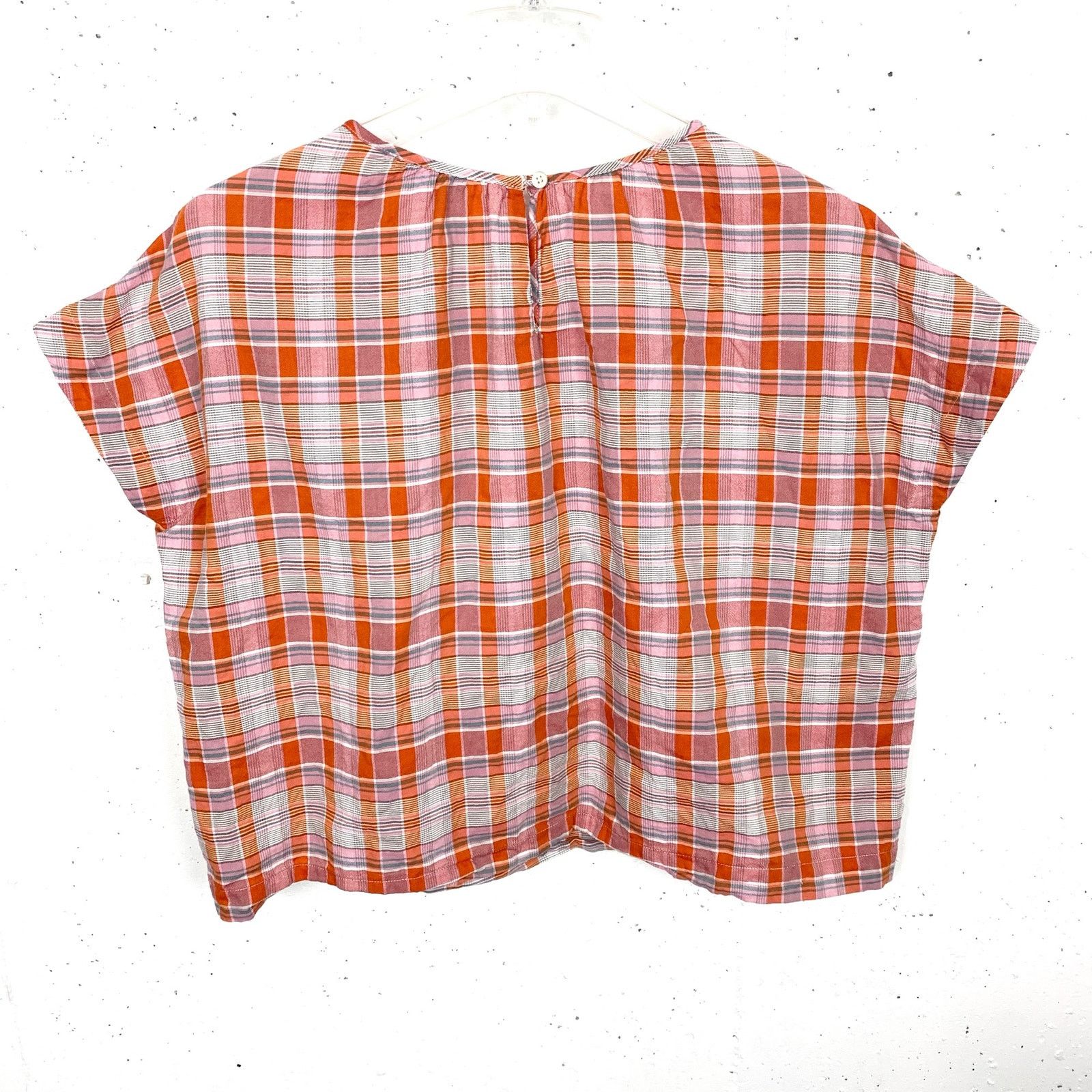 Madewell Madewell Plaid Shirred Neck Boxy Top Cotton Short Sleeve Size XXS / US 00 / IT 34 - 2 Thumbnail