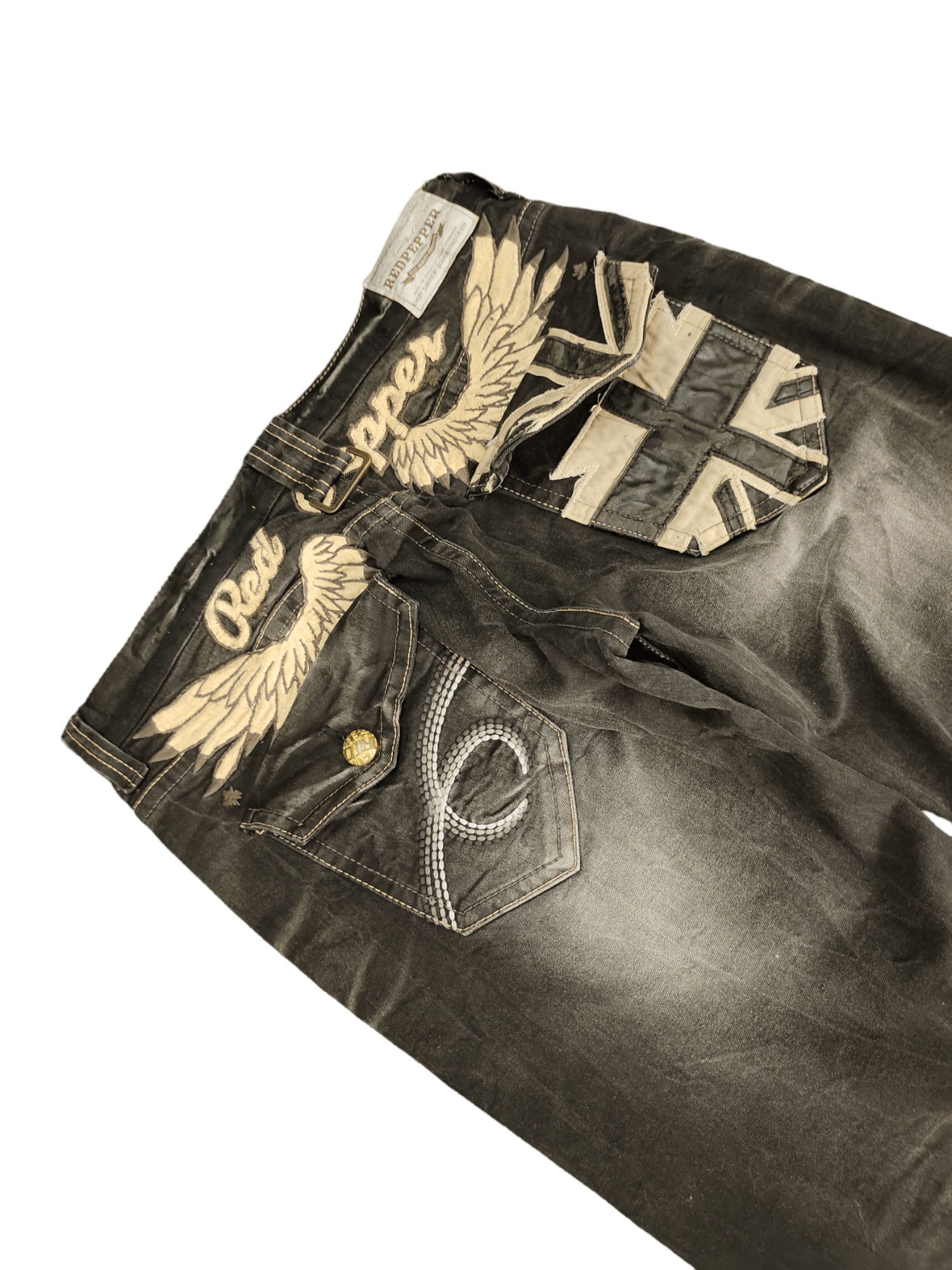 Vintage Red Pepper Wing & UK Flag Embroidered Denim Ed Hardy Y2k Size US 36 / EU 52 - 4 Thumbnail