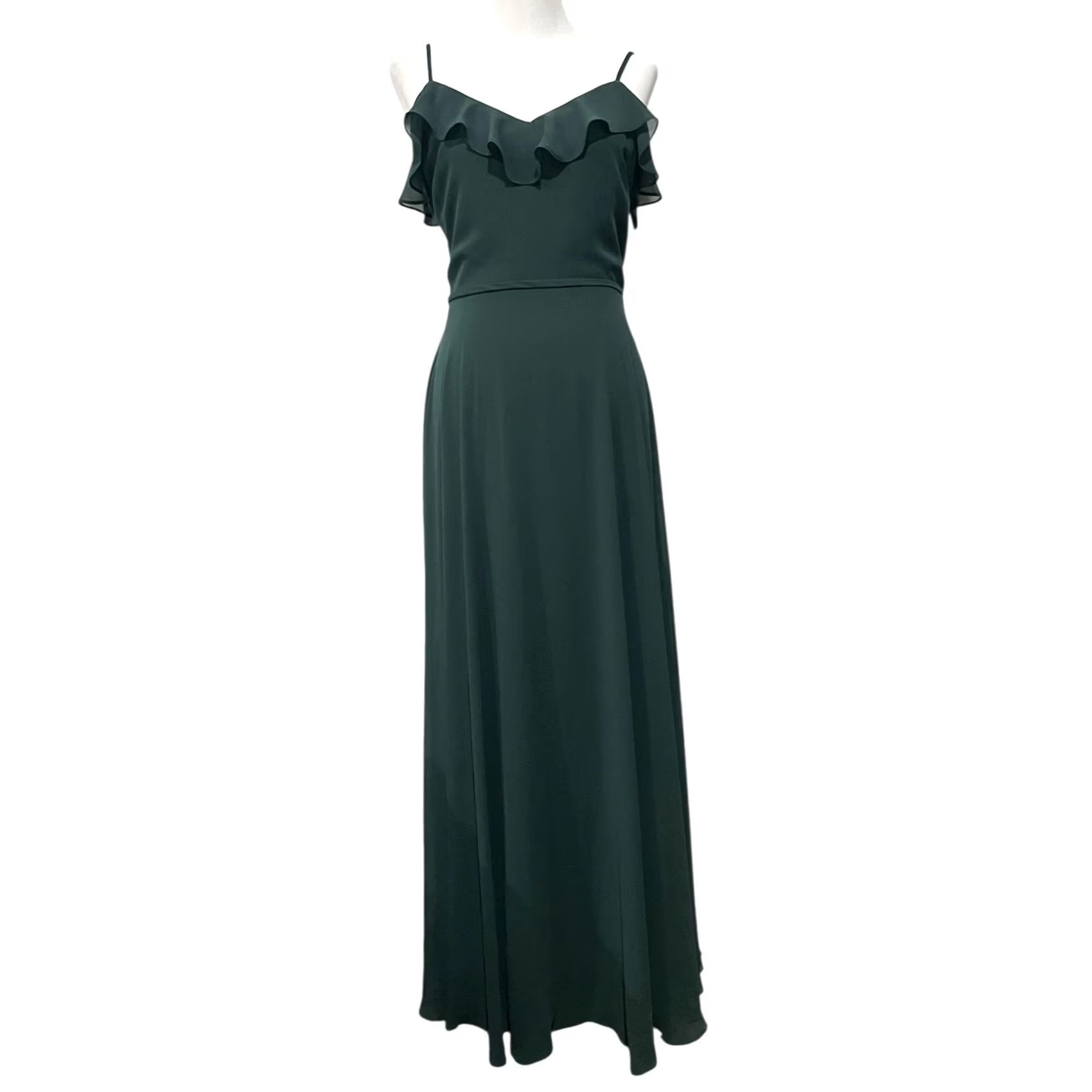 Vintage Bill Levkoff Bridesmaid Dress Dark Green Full Length Chiffon Spaghetti Strap 14 Size XL / US 12-14 / IT 48-50 - 2 Thumbnail