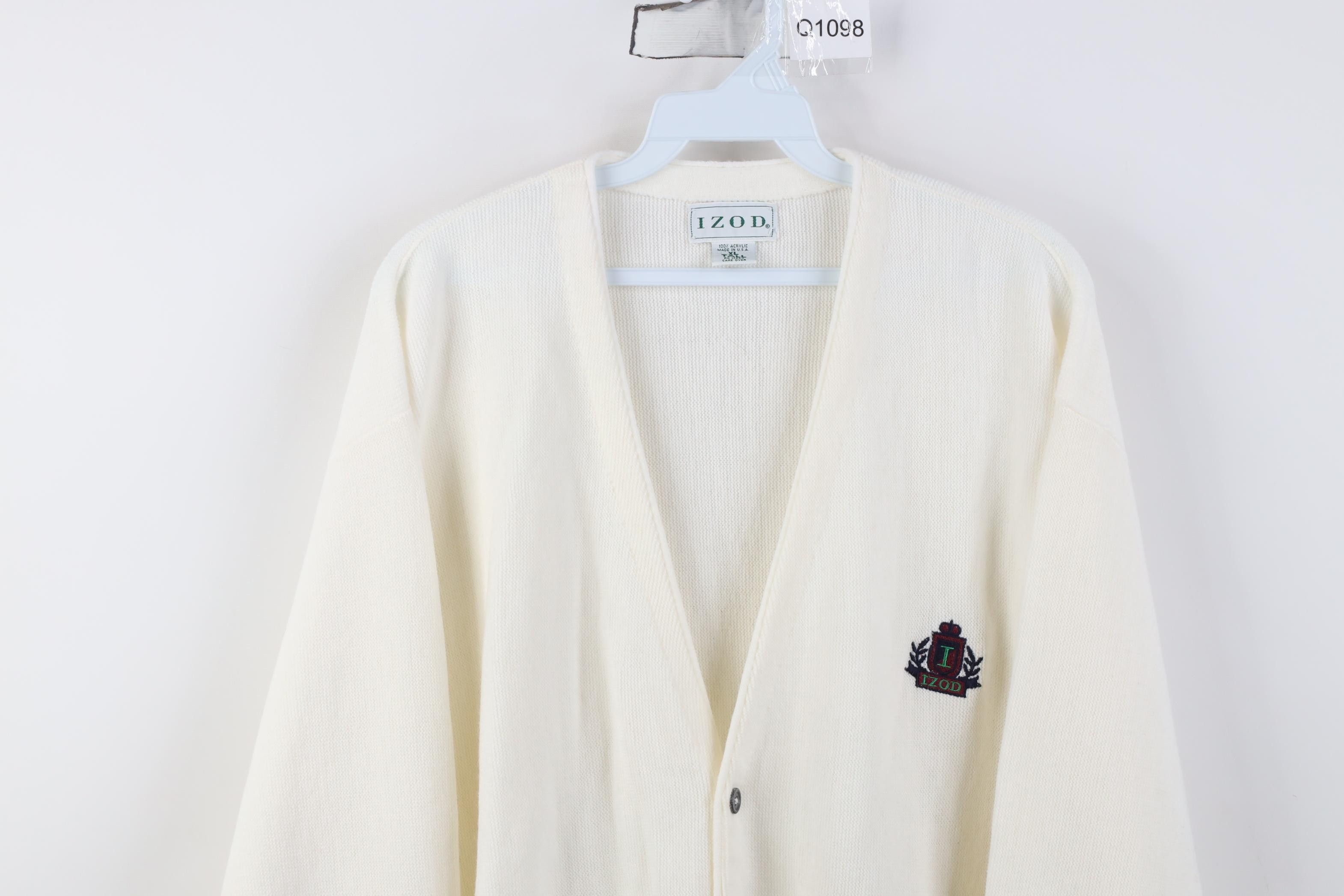 Izod Vintage 80s 90s Izod Shield Knit Cardigan Sweater White USA Size US XL / EU 56 / 4 - 2 Thumbnail