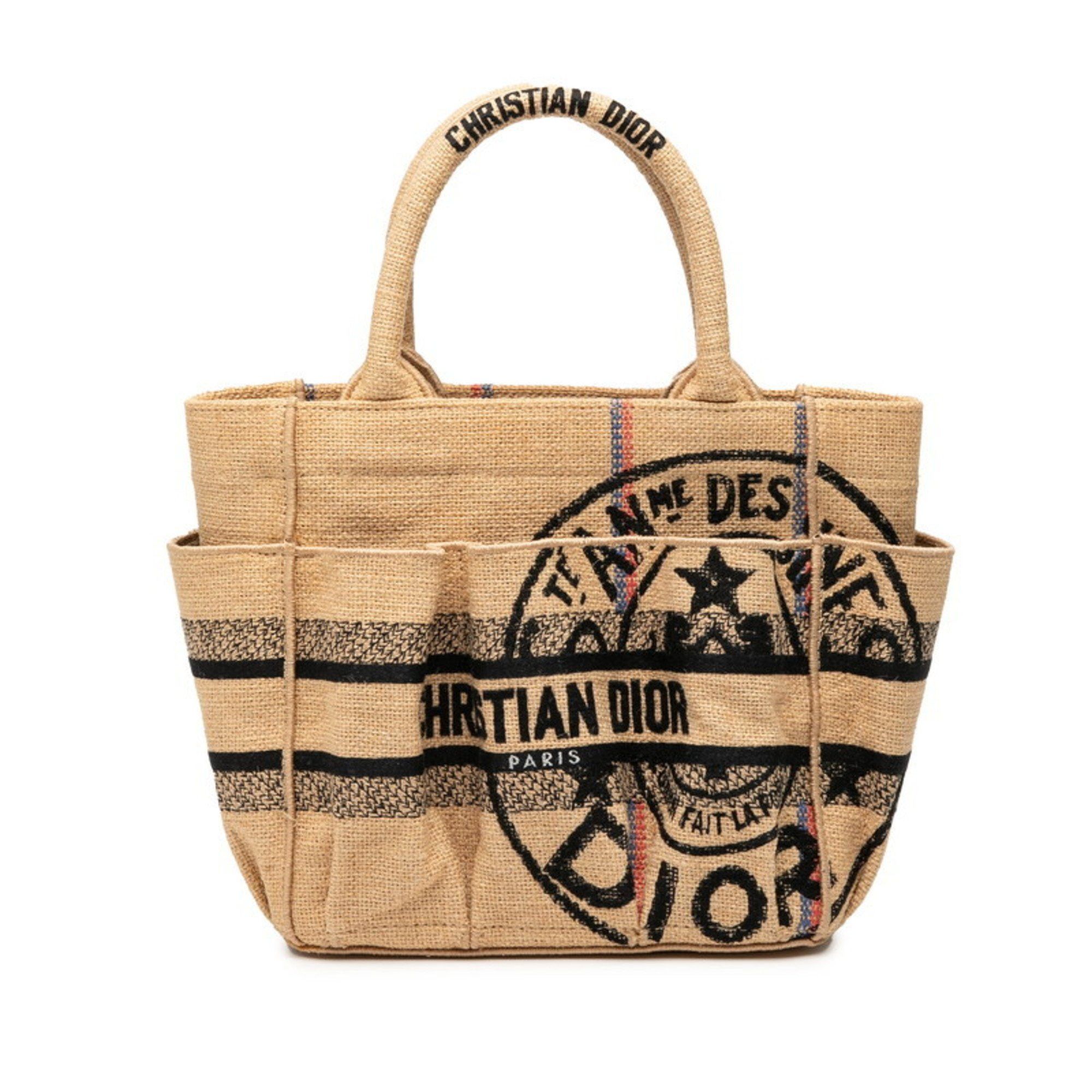 Dior Christian Dior Dior Catherine Small Handbag Tote Bag Beige Multicolor Canvas Jute Women's Size ONE SIZE - 1 Thumbnail