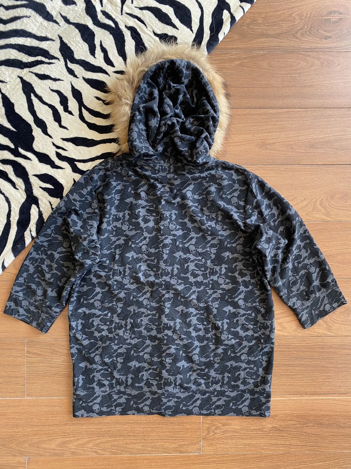 If Six Was Nine × Japanese Brand × Le Grande Bleu (L.G.B.) Japanese Roen Fur Hoodie Overprinted Camo Skull Size US L / EU 52-54 / 3 - 4 Thumbnail