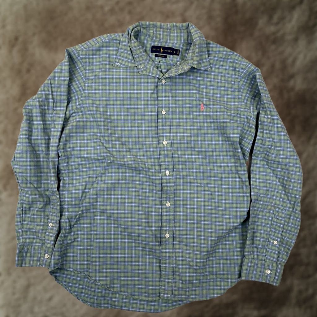 Ralph Lauren Ralph Lauren Shirt Mens Large Green Plaid Long Sleeve Button Front Custom Fit Size US L / EU 52-54 / 3 - 1 Thumbnail