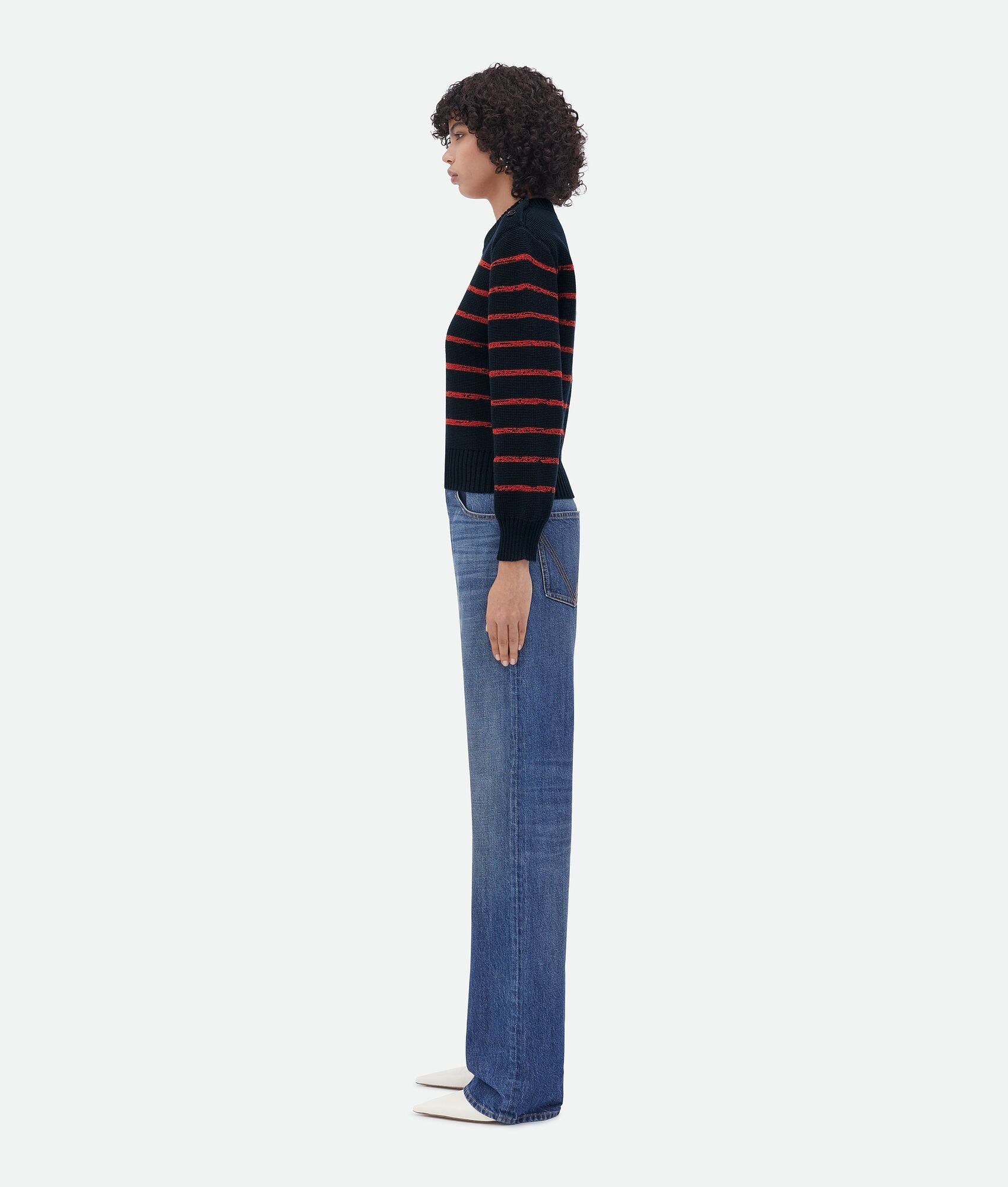 Bottega Veneta o1n1vont0325 Jacquard Striped Wool Sweater Midnight Blue/Red Size M / US 6-8 / IT 42-44 - 2 Thumbnail