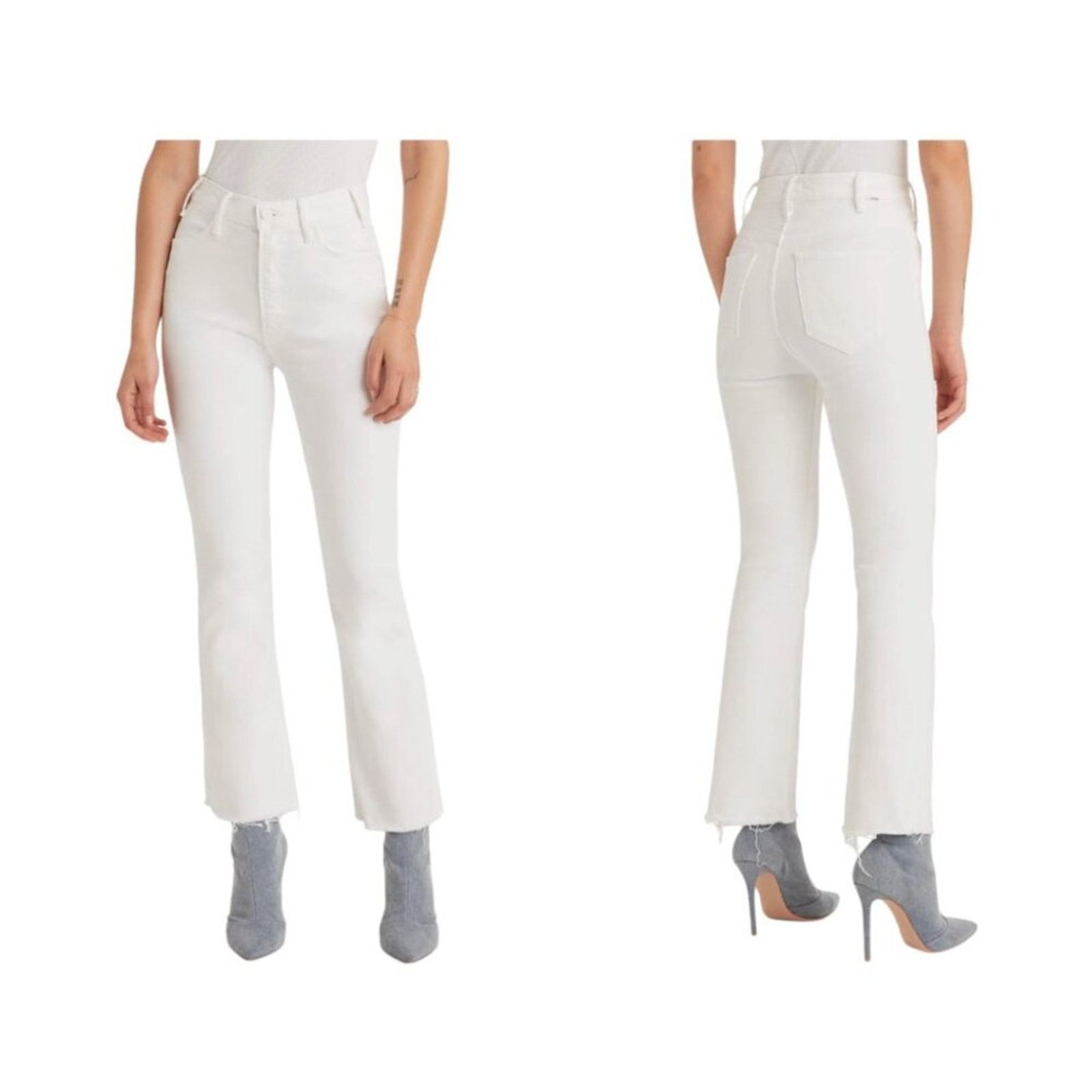 image of Mother The Hustler Frayed Ankle Flare Jeans 26 NWT $218 Msrp in White, Women's