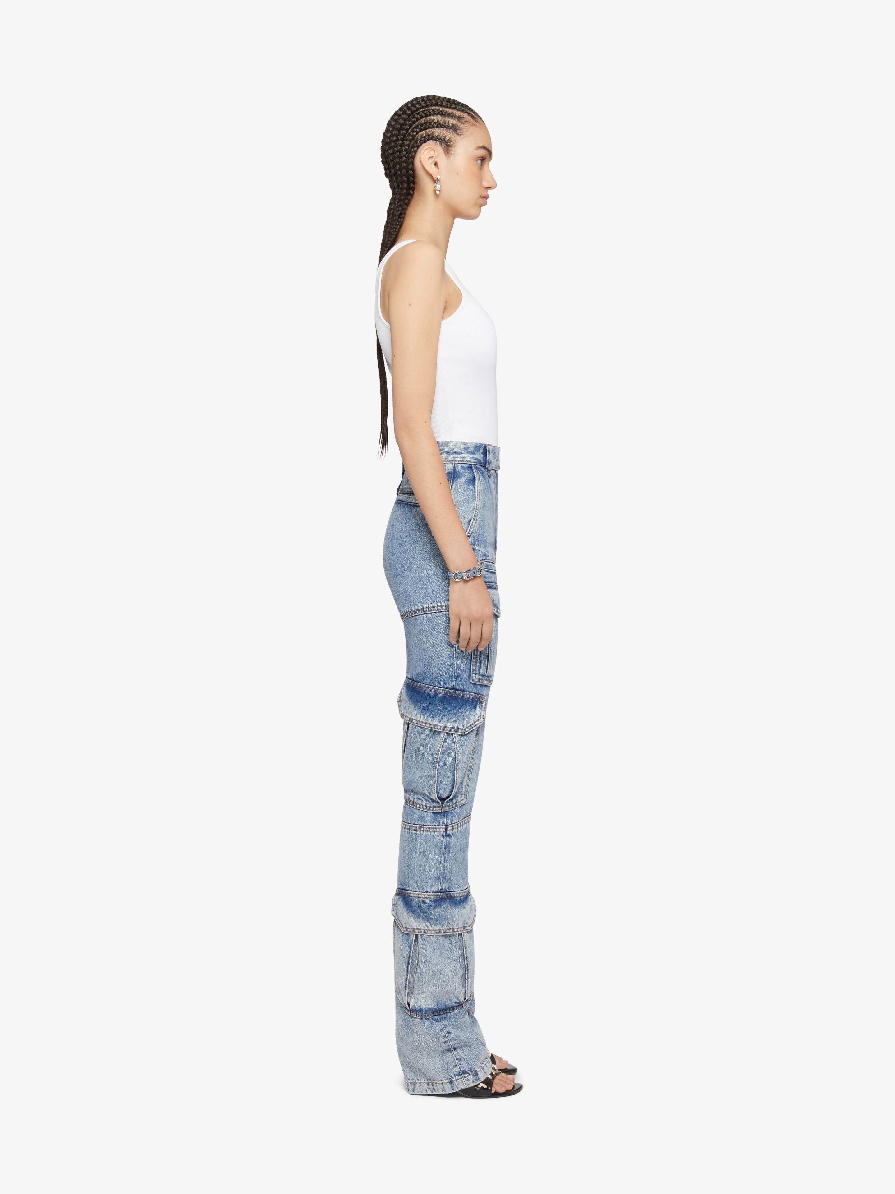 Givenchy o1y0925 Cargo Denim Pant in Blue Size 27" / US 4 / IT 40 - 3 Thumbnail