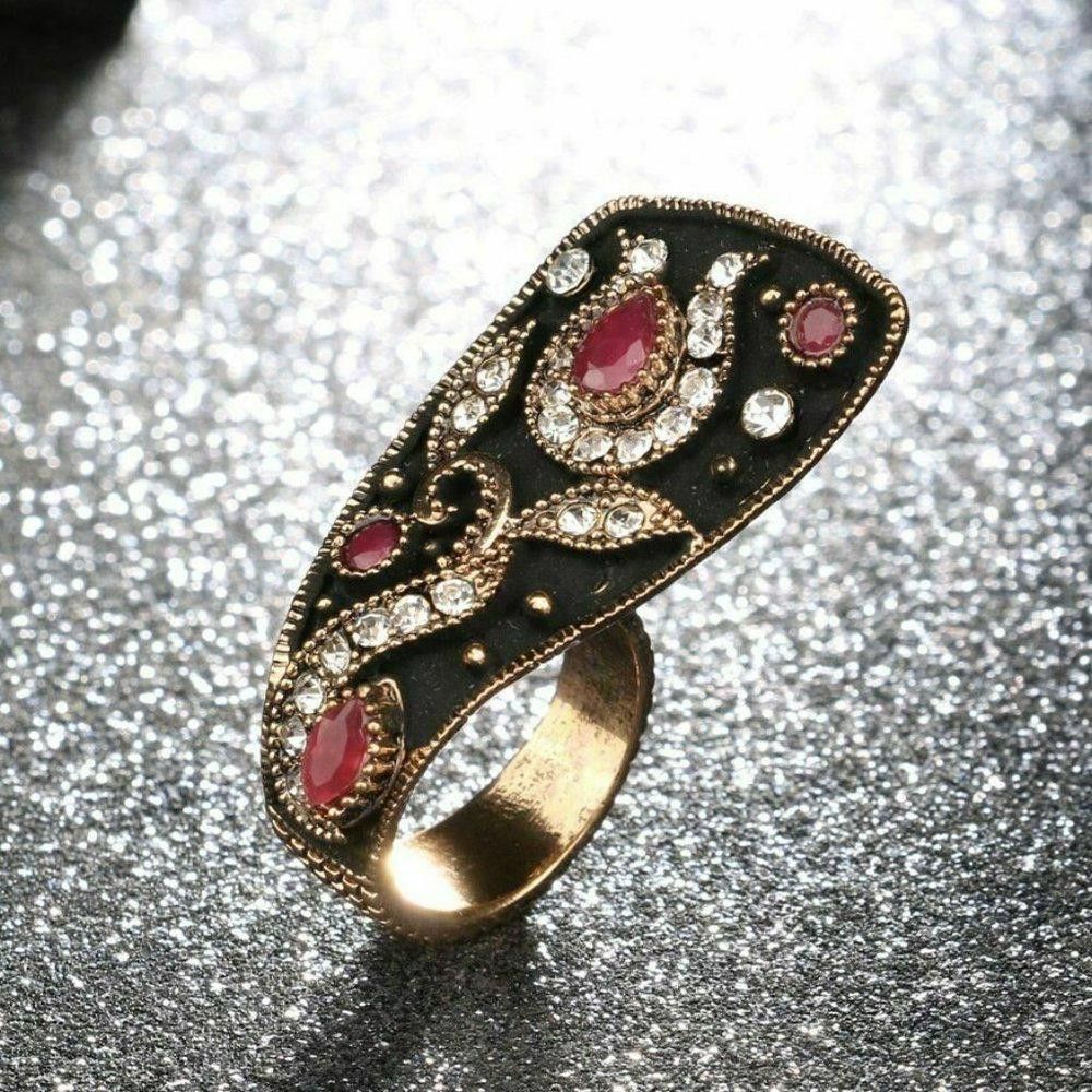 Designer Vintage Red Enamel Unique Antique Gold Ethnic Ring - Size 7 Size ONE SIZE - 1 Thumbnail