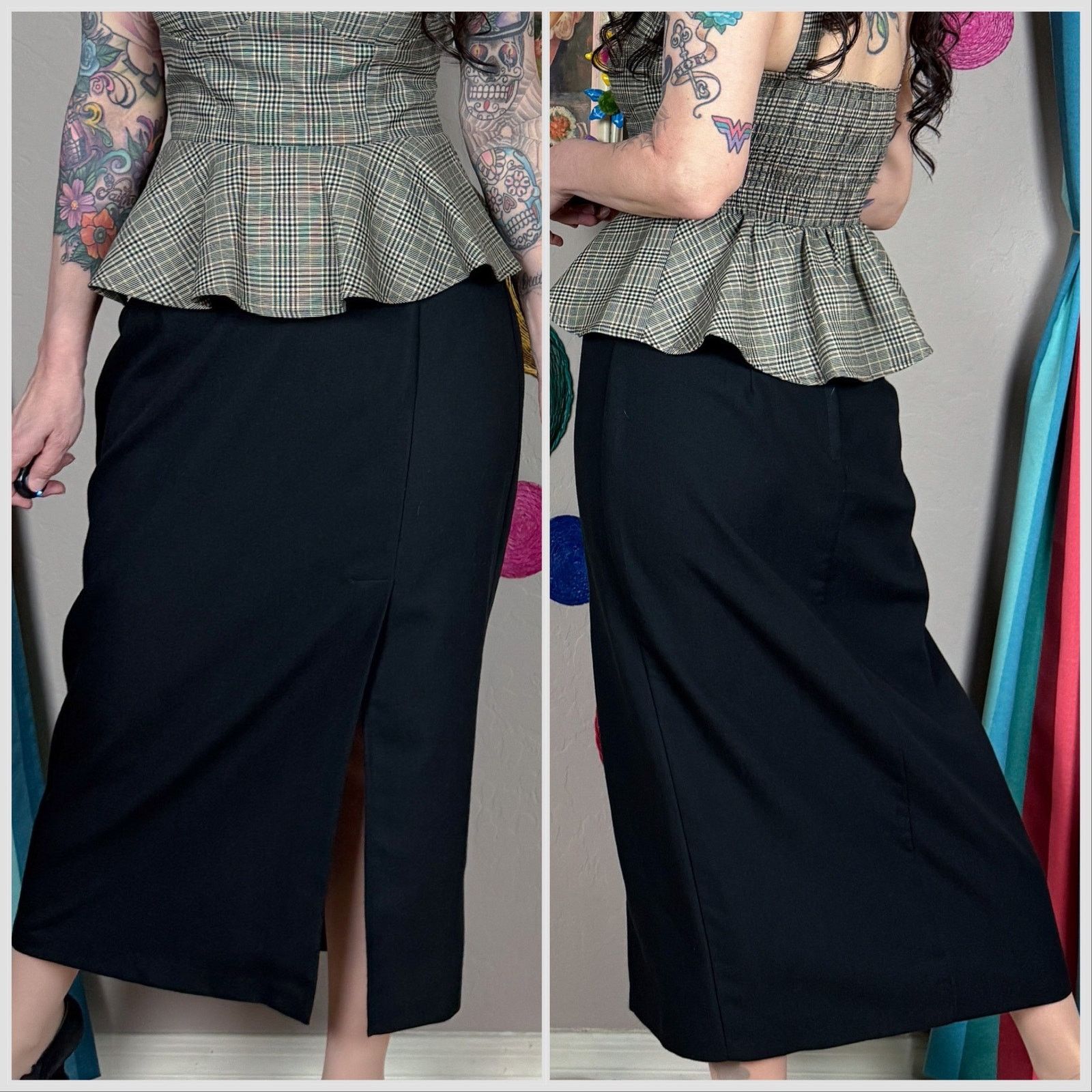 Vintage Vintage 1980s Black Side Slit Midi Skirt Size 27" / US 4 / IT 40 - 3 Thumbnail